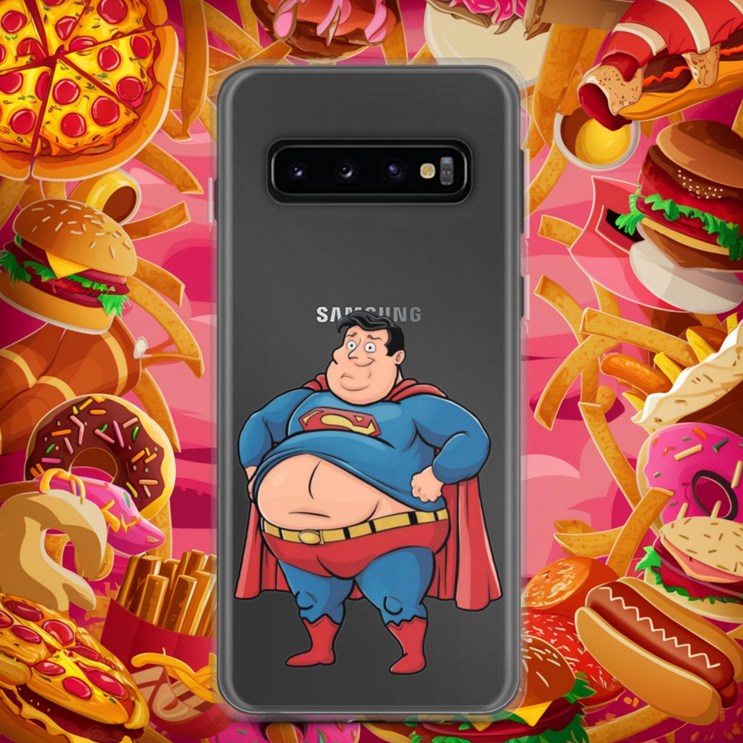 Fat Superhero Funny Inaction Hero Clear Case for Samsung Samsung Galaxy S10 Mobile Phone Cases Movies Superheroes Superman Next Cult Brand
