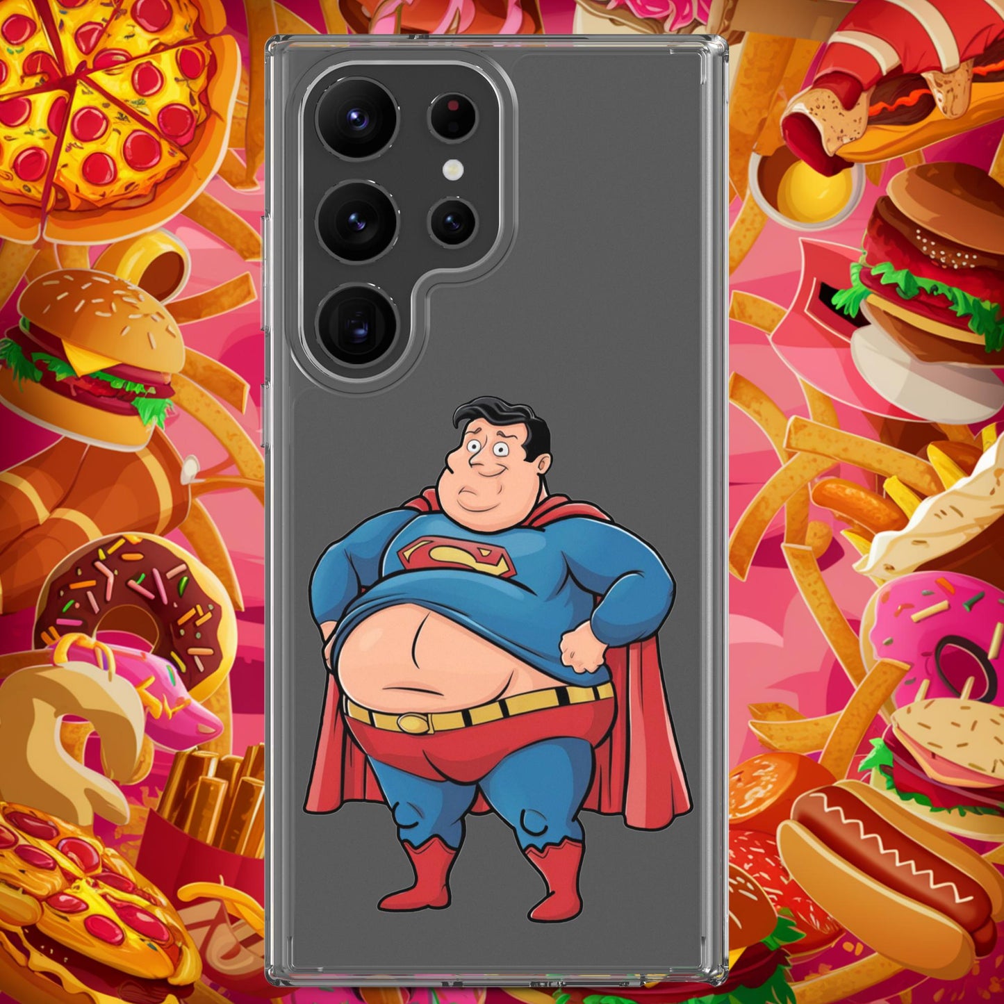 Fat Superhero Funny Inaction Hero Clear Case for Samsung Samsung Galaxy S23 Ultra Mobile Phone Cases Movies Superheroes Superman Next Cult Brand