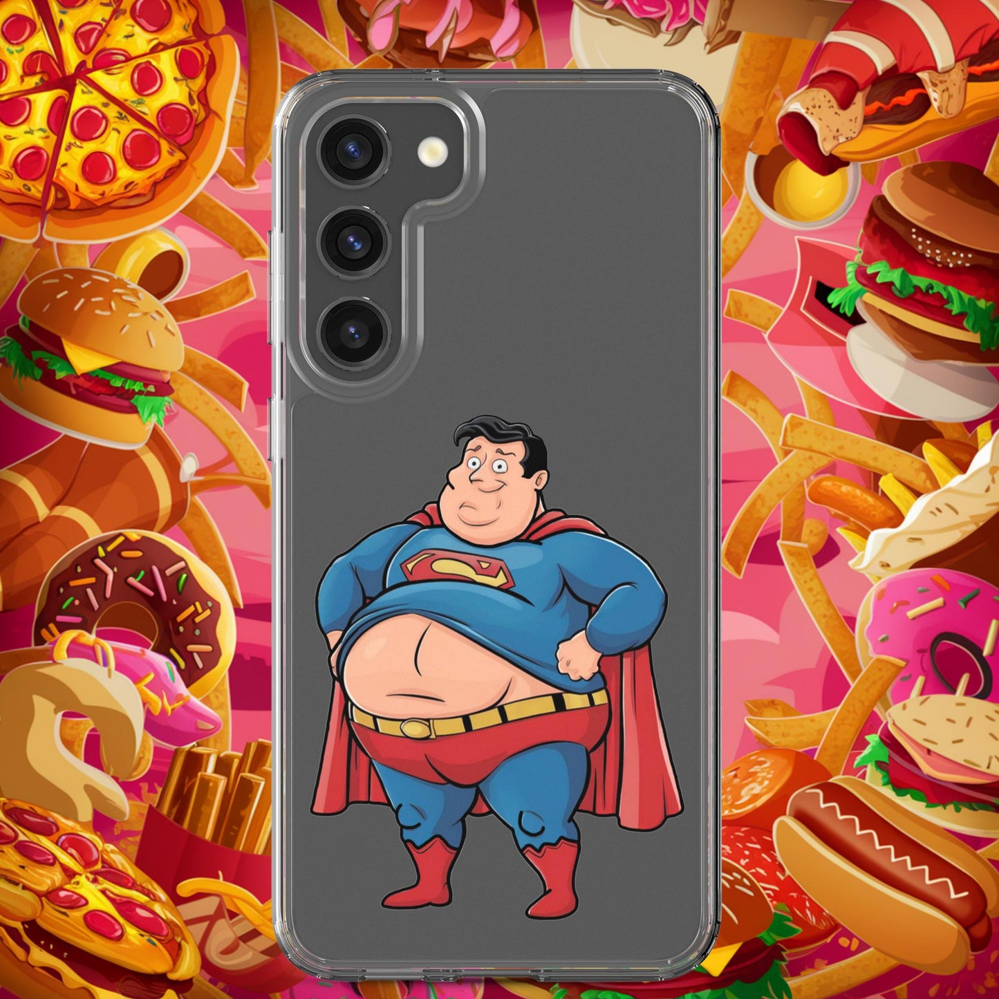 Fat Superhero Funny Inaction Hero Clear Case for Samsung Samsung Galaxy S23 Plus Mobile Phone Cases Movies Superheroes Superman Next Cult Brand