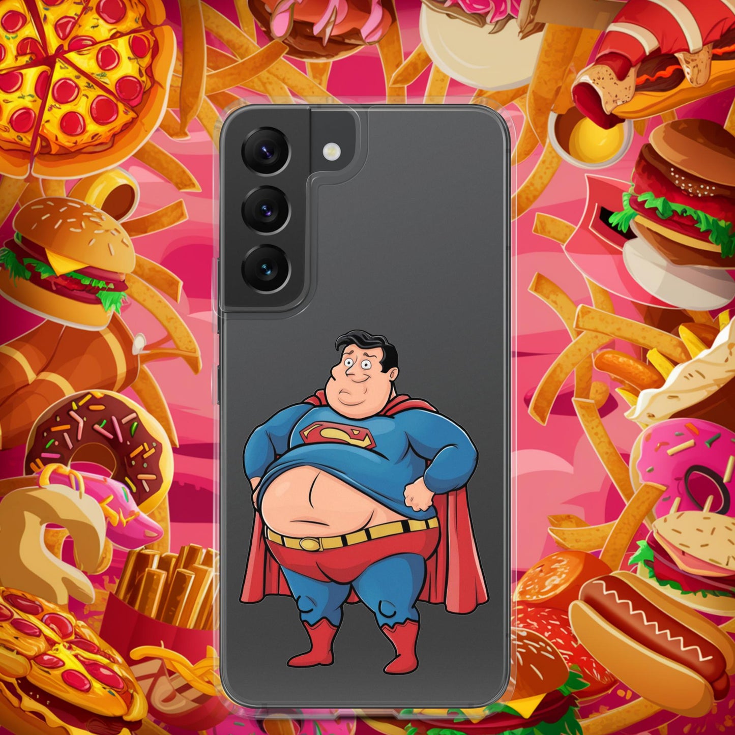 Fat Superhero Funny Inaction Hero Clear Case for Samsung Samsung Galaxy S22 Mobile Phone Cases Movies Superheroes Superman Next Cult Brand