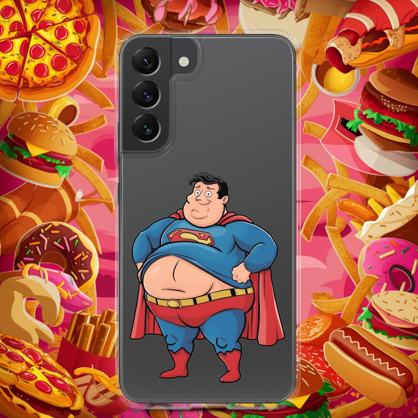 Fat Superhero Funny Inaction Hero Clear Case for Samsung Samsung Galaxy S22 Plus Mobile Phone Cases Movies Superheroes Superman Next Cult Brand