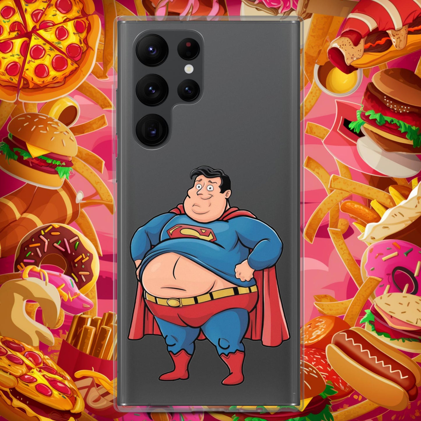 Fat Superhero Funny Inaction Hero Clear Case for Samsung Samsung Galaxy S22 Ultra Mobile Phone Cases Movies Superheroes Superman Next Cult Brand