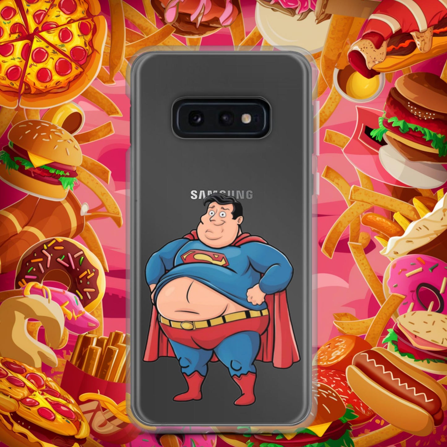 Fat Superhero Funny Inaction Hero Clear Case for Samsung Samsung Galaxy S10e Mobile Phone Cases Movies Superheroes Superman Next Cult Brand
