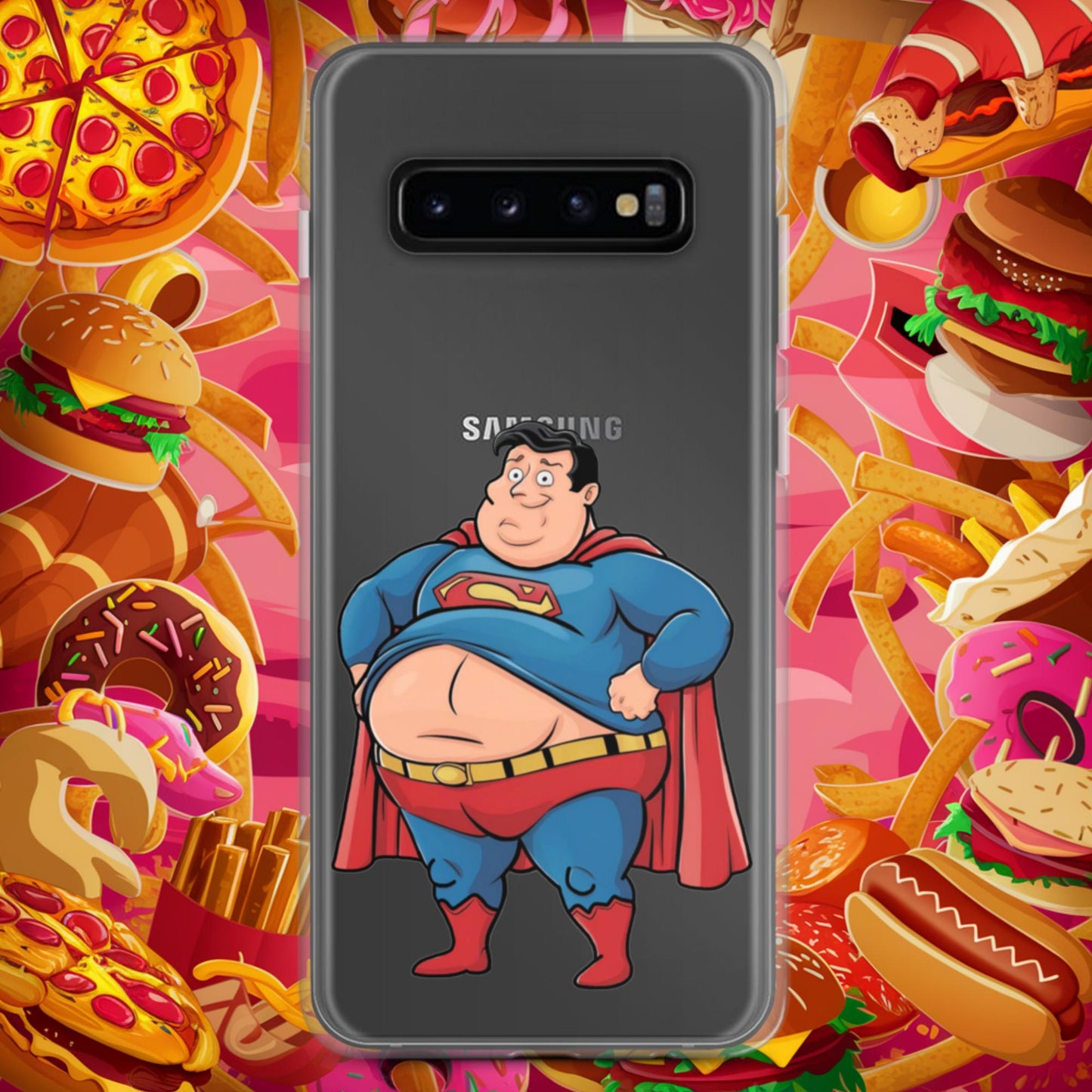 Fat Superhero Funny Inaction Hero Clear Case for Samsung Samsung Galaxy S10+ Mobile Phone Cases Movies Superheroes Superman Next Cult Brand