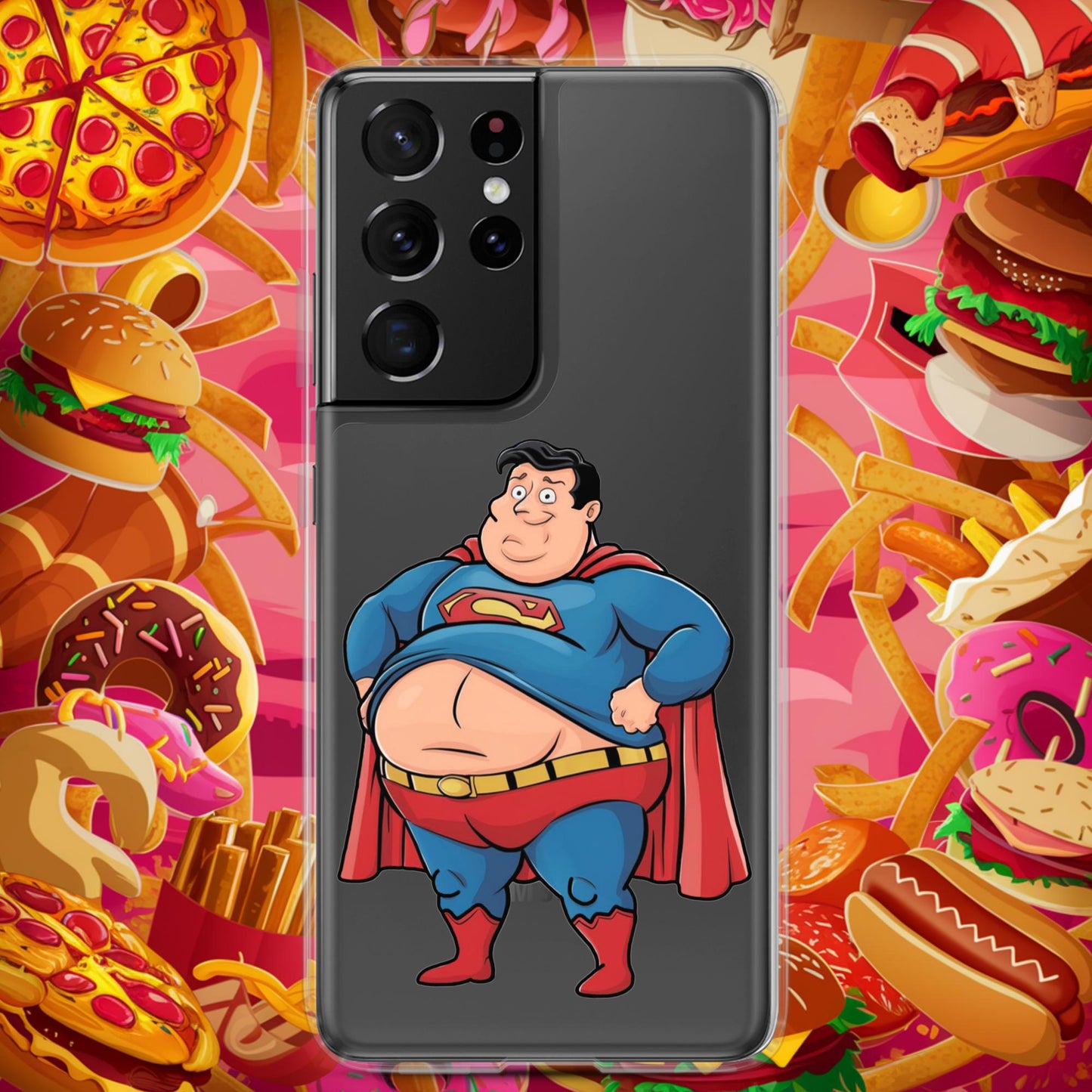 Fat Superhero Funny Inaction Hero Clear Case for Samsung Samsung Galaxy S21 Ultra Mobile Phone Cases Movies Superheroes Superman Next Cult Brand