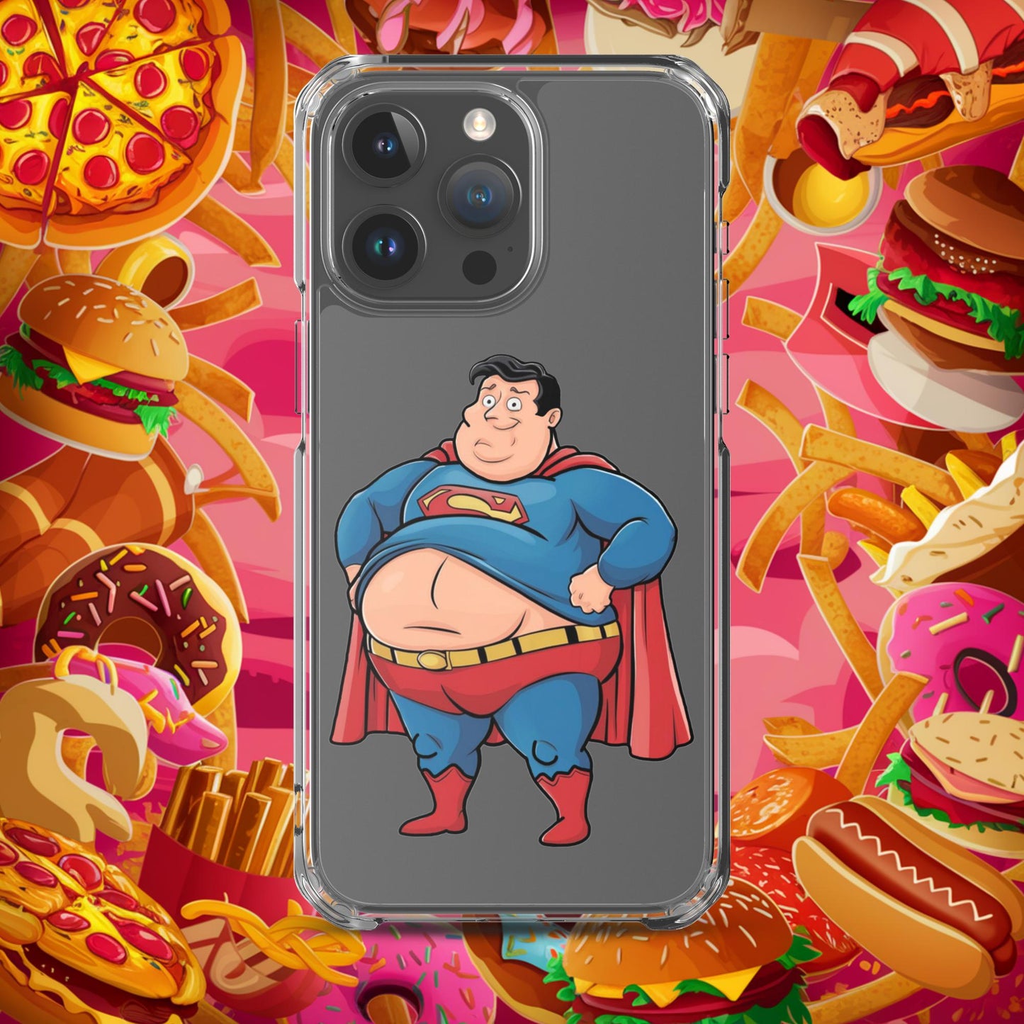Fat Superhero Funny Inaction Hero Clear Case for iPhone iPhone 15 Pro Max Mobile Phone Cases Movies Superheroes Superman Next Cult Brand