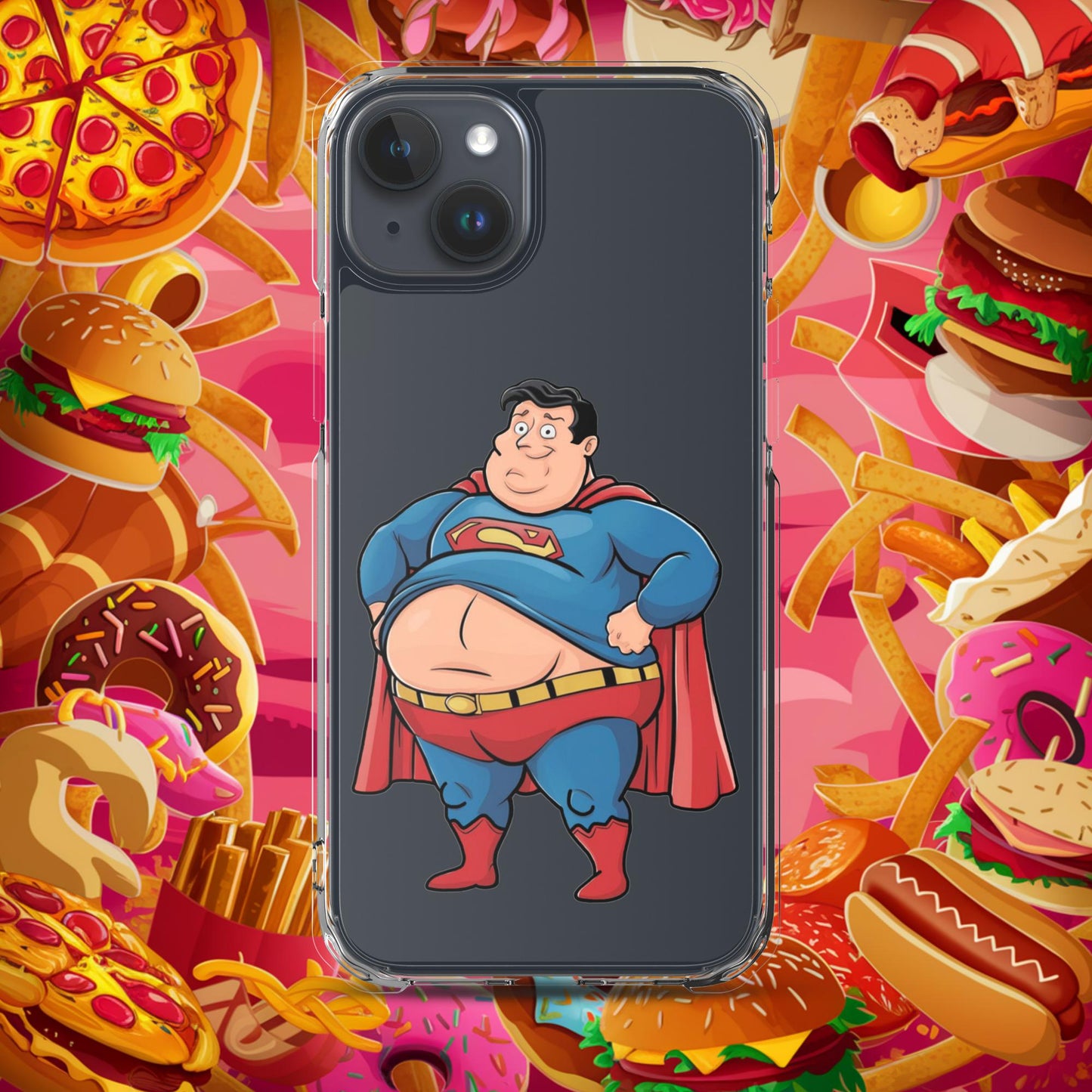 Fat Superhero Funny Inaction Hero Clear Case for iPhone iPhone 15 Plus Mobile Phone Cases Movies Superheroes Superman Next Cult Brand