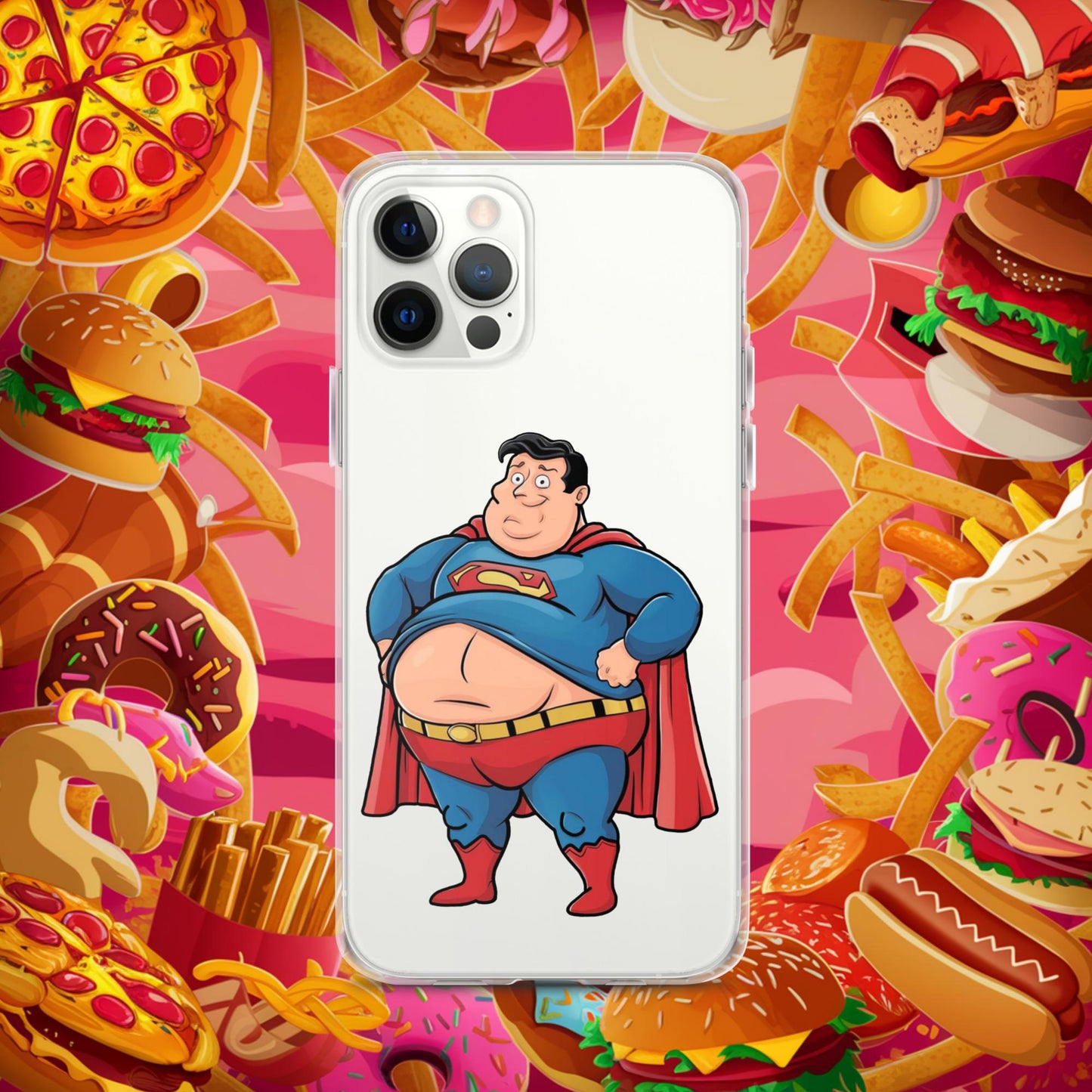 Fat Superhero Funny Inaction Hero Clear Case for iPhone iPhone 12 Pro Mobile Phone Cases Movies Superheroes Superman Next Cult Brand