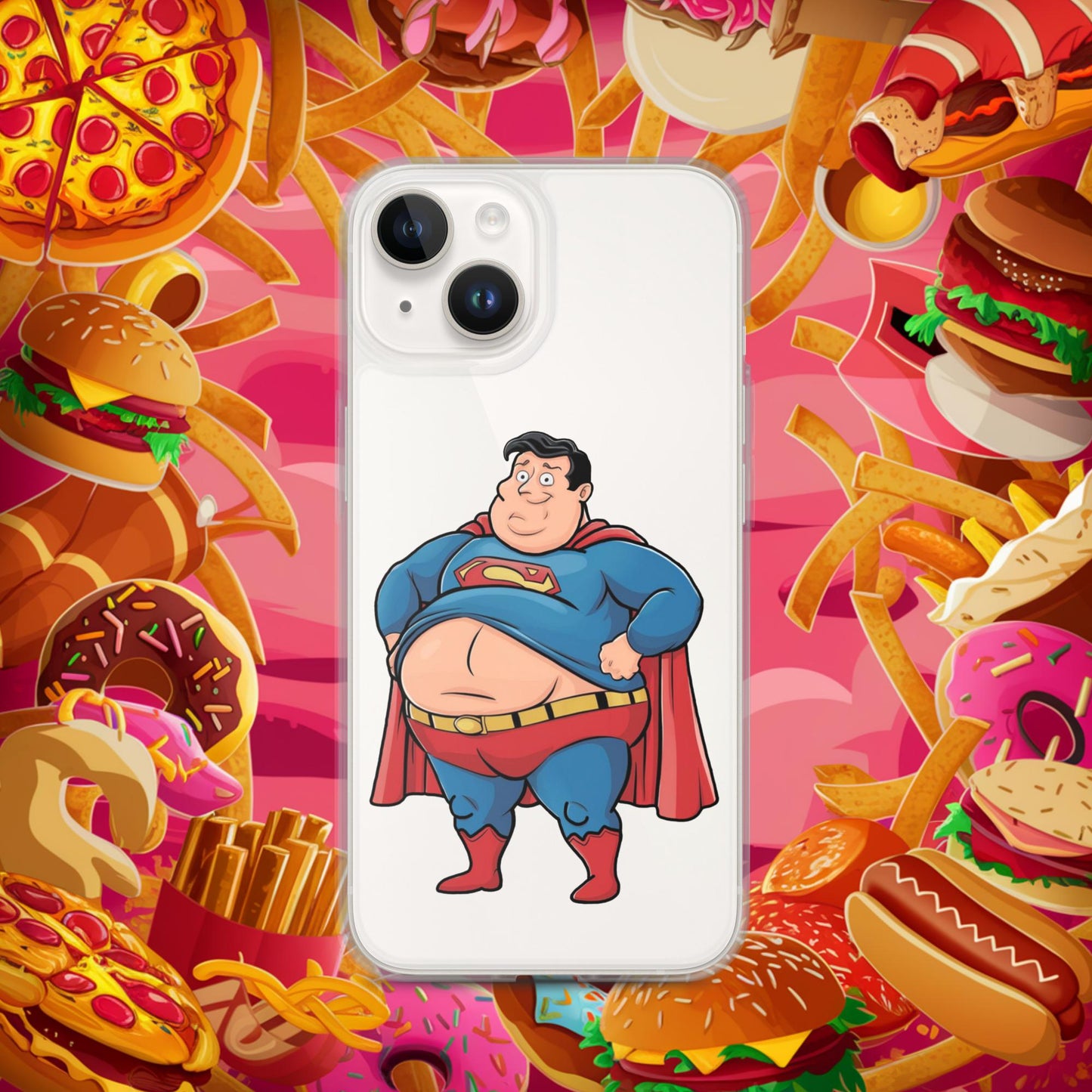 Fat Superhero Funny Inaction Hero Clear Case for iPhone iPhone 14 Mobile Phone Cases Movies Superheroes Superman Next Cult Brand