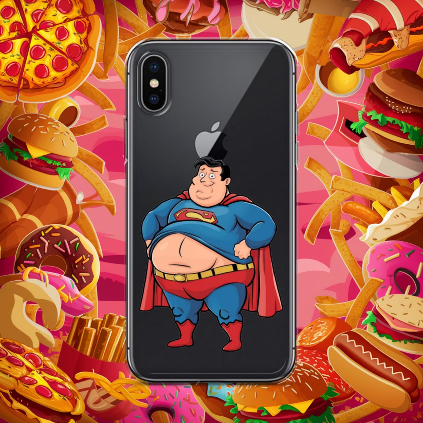 Fat Superhero Funny Inaction Hero Clear Case for iPhone iPhone X XS Mobile Phone Cases Movies Superheroes Superman Next Cult Brand