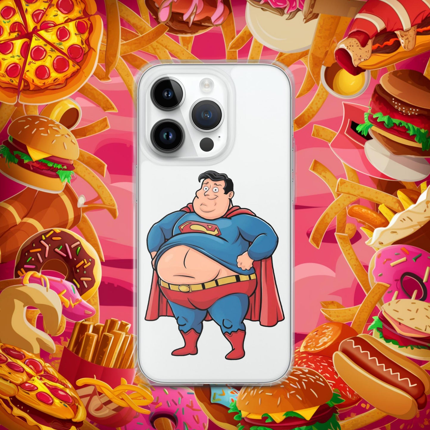 Fat Superhero Funny Inaction Hero Clear Case for iPhone iPhone 14 Pro Mobile Phone Cases Movies Superheroes Superman Next Cult Brand