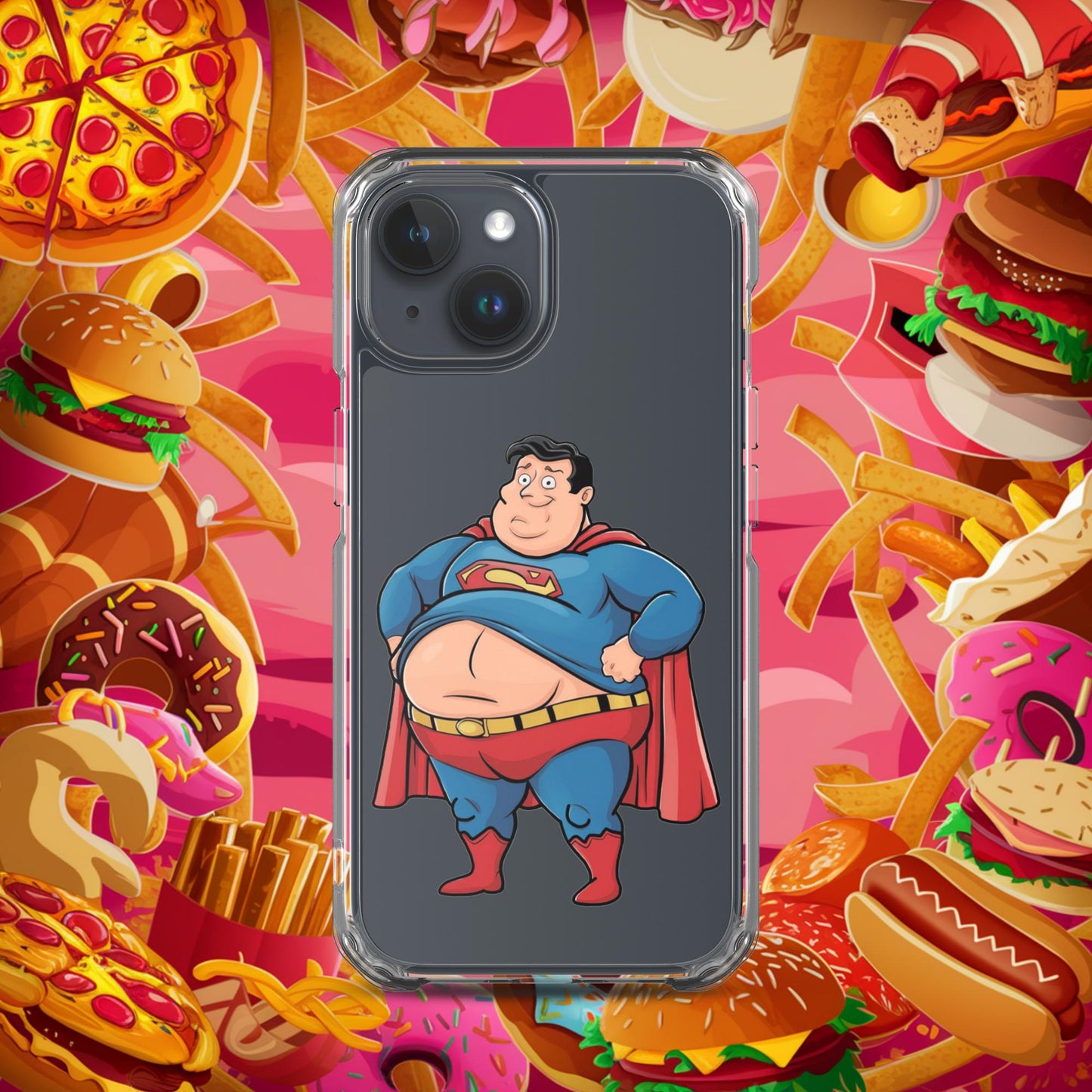 Fat Superhero Funny Inaction Hero Clear Case for iPhone iPhone 15 Mobile Phone Cases Movies Superheroes Superman Next Cult Brand
