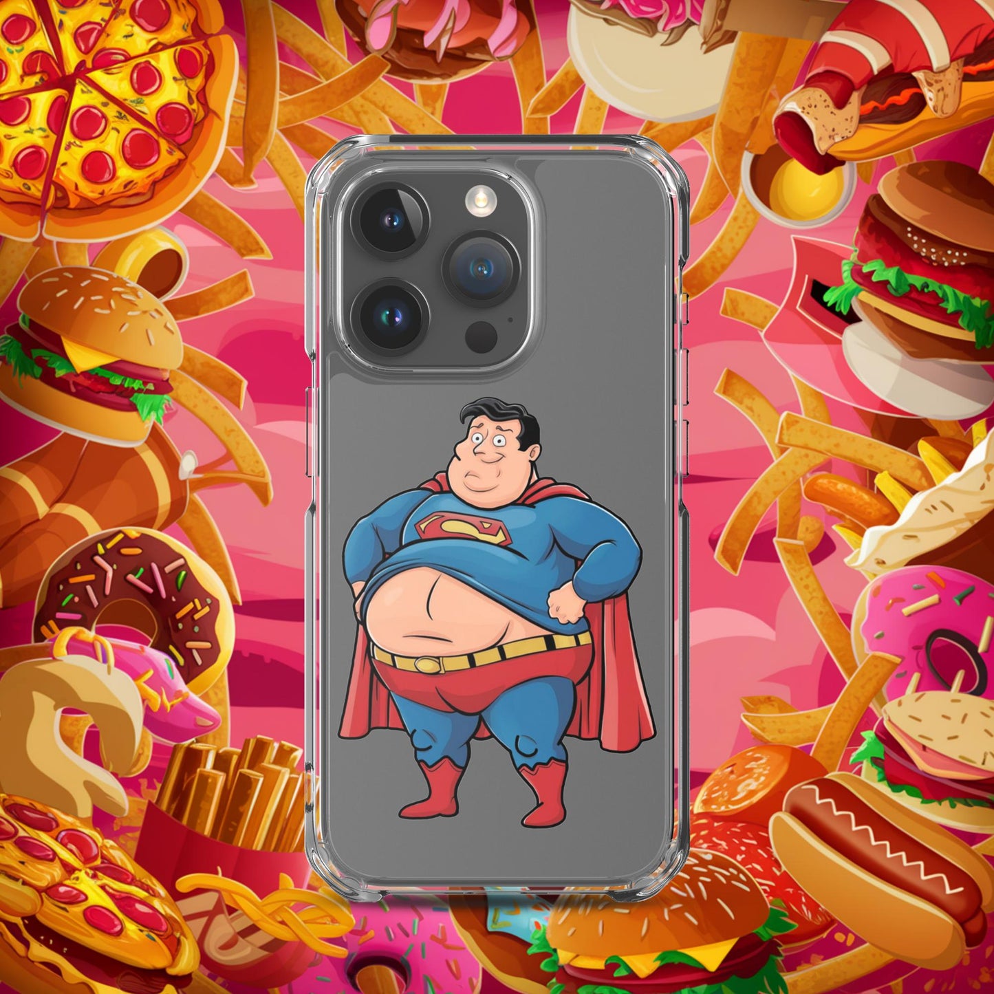 Fat Superhero Funny Inaction Hero Clear Case for iPhone iPhone 15 Pro Mobile Phone Cases Movies Superheroes Superman Next Cult Brand