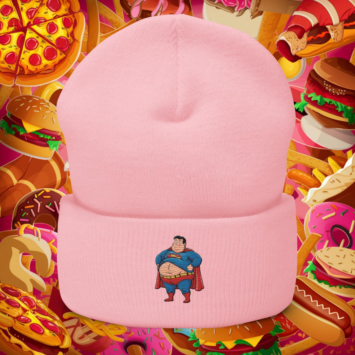 Fat Superhero Funny Inaction Hero Cuffed Beanie Baby Pink Hats Justice League Movies Superheroes Superman Next Cult Brand