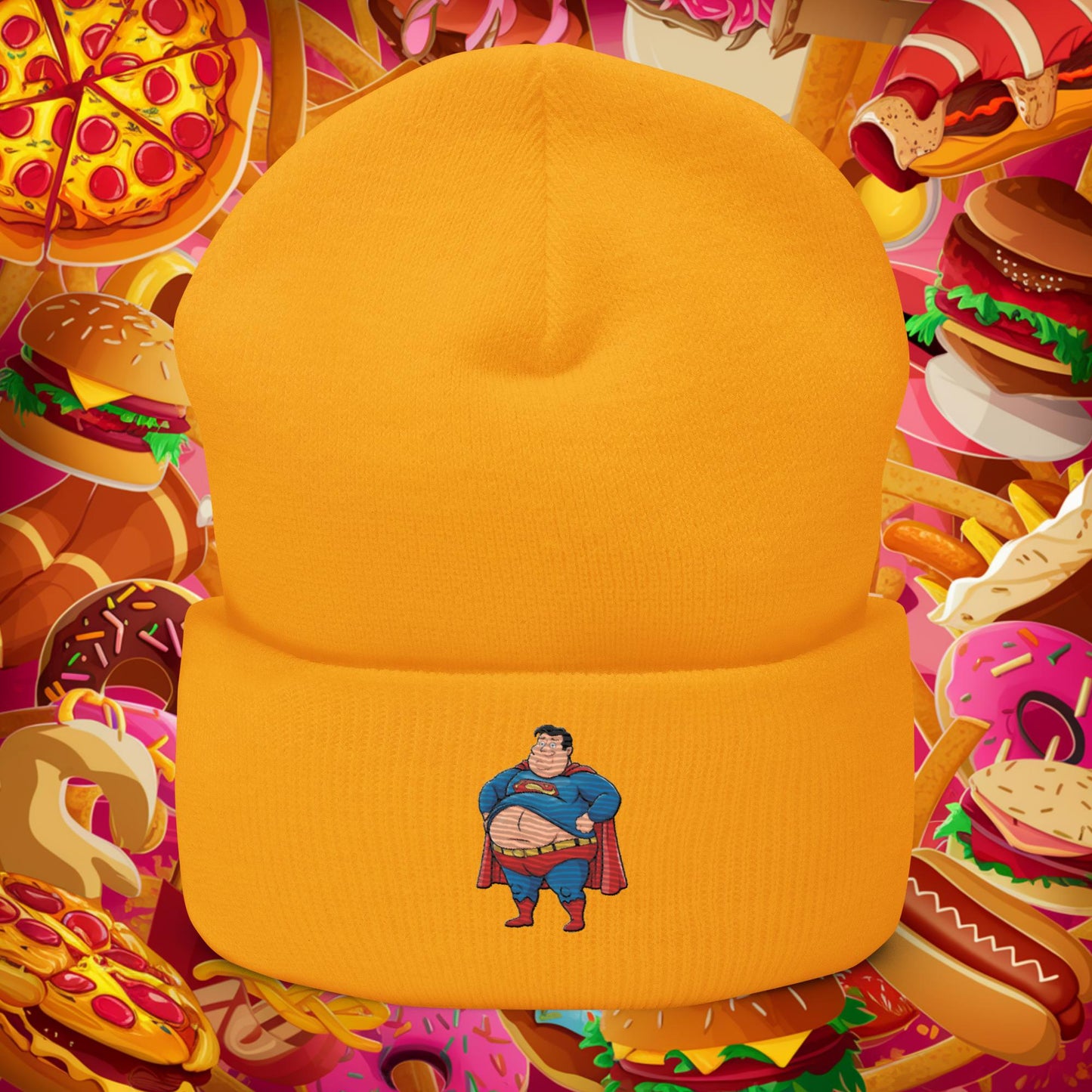 Fat Superhero Funny Inaction Hero Cuffed Beanie Gold Hats Justice League Movies Superheroes Superman Next Cult Brand