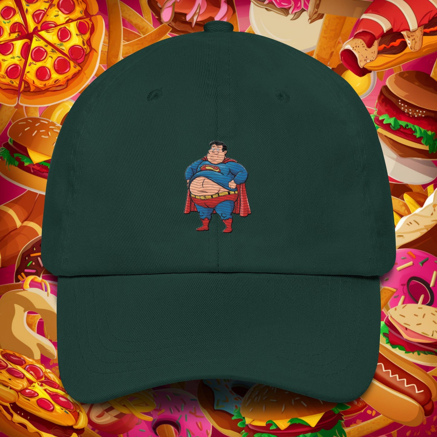 Fat Superhero Funny Inaction Hero Dad hat Spruce Hats Justice League Movies Superheroes Superman Next Cult Brand