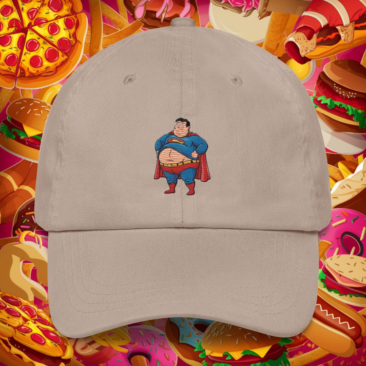 Fat Superhero Funny Inaction Hero Dad hat Stone Hats Justice League Movies Superheroes Superman Next Cult Brand