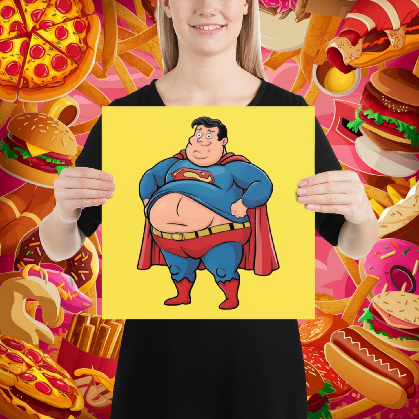 Fat Superhero Funny Inaction Hero Poster 14″×14″ Posters Movies Superheroes Superman Next Cult Brand