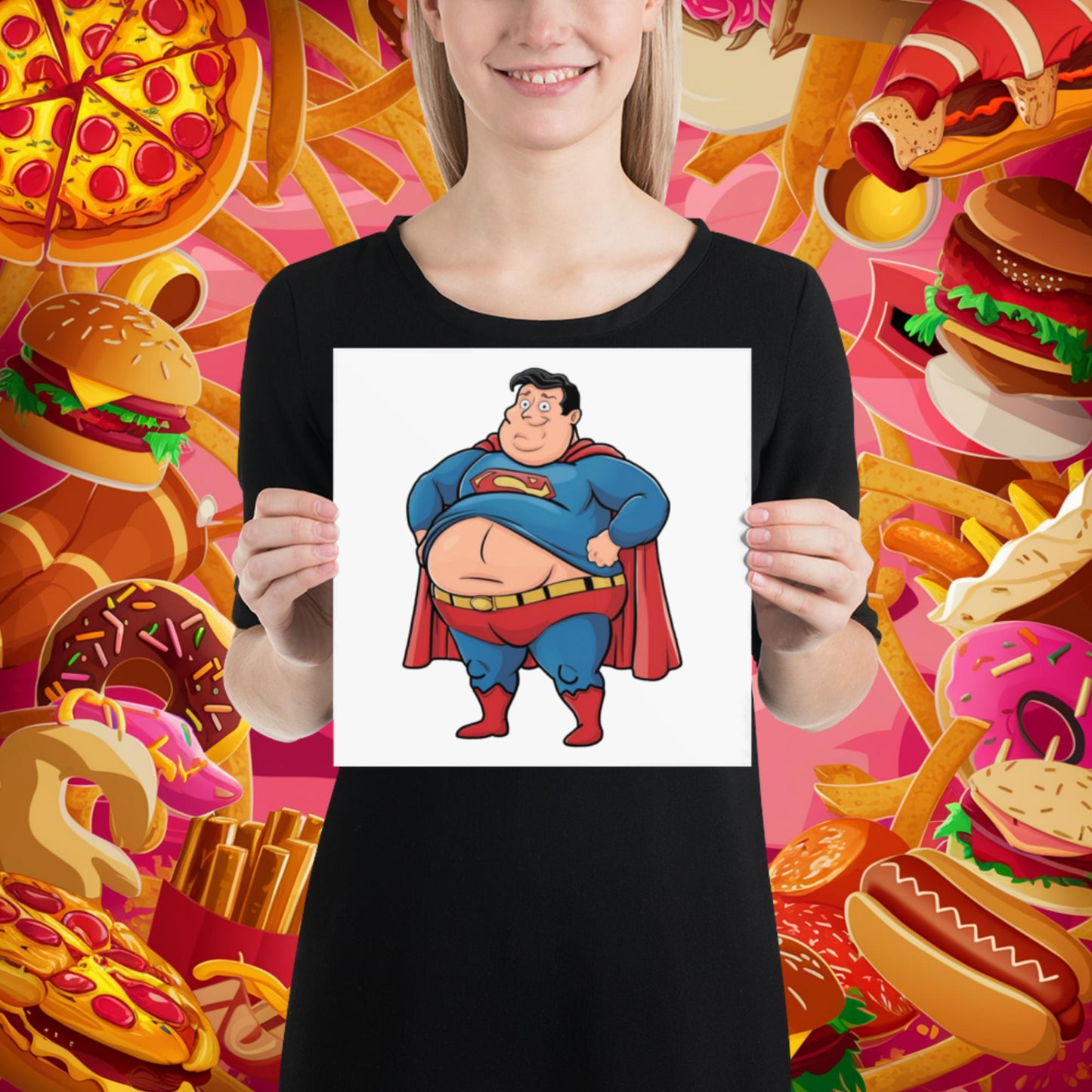 Fat Superhero Funny Inaction Hero Poster 10″×10″ Posters Movies Superheroes Superman Next Cult Brand
