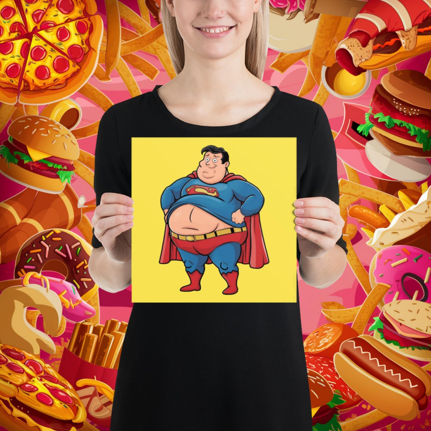 Fat Superhero Funny Inaction Hero Poster 10″×10″ Posters Movies Superheroes Superman Next Cult Brand