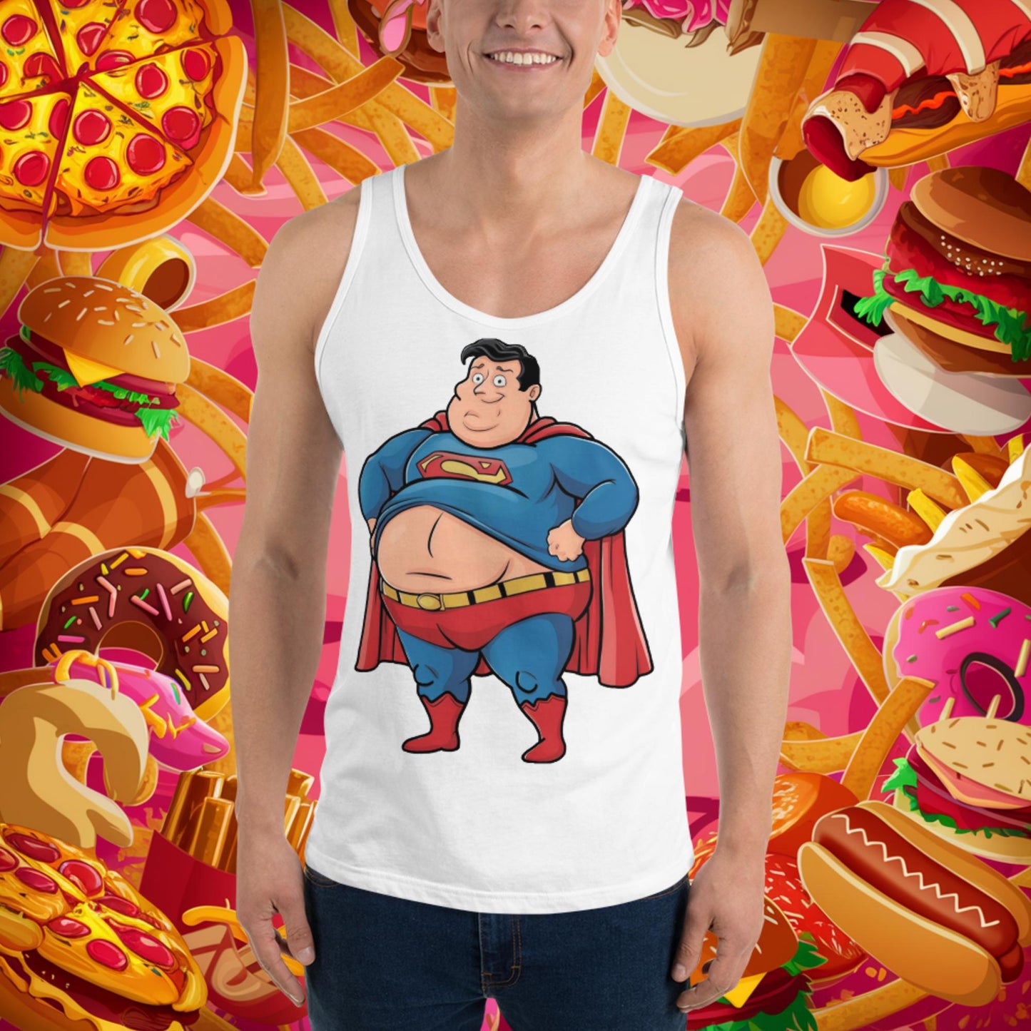 Fat Superhero Funny Inaction Hero Tank Top White Tank Tops Movies Superheroes Superman Next Cult Brand