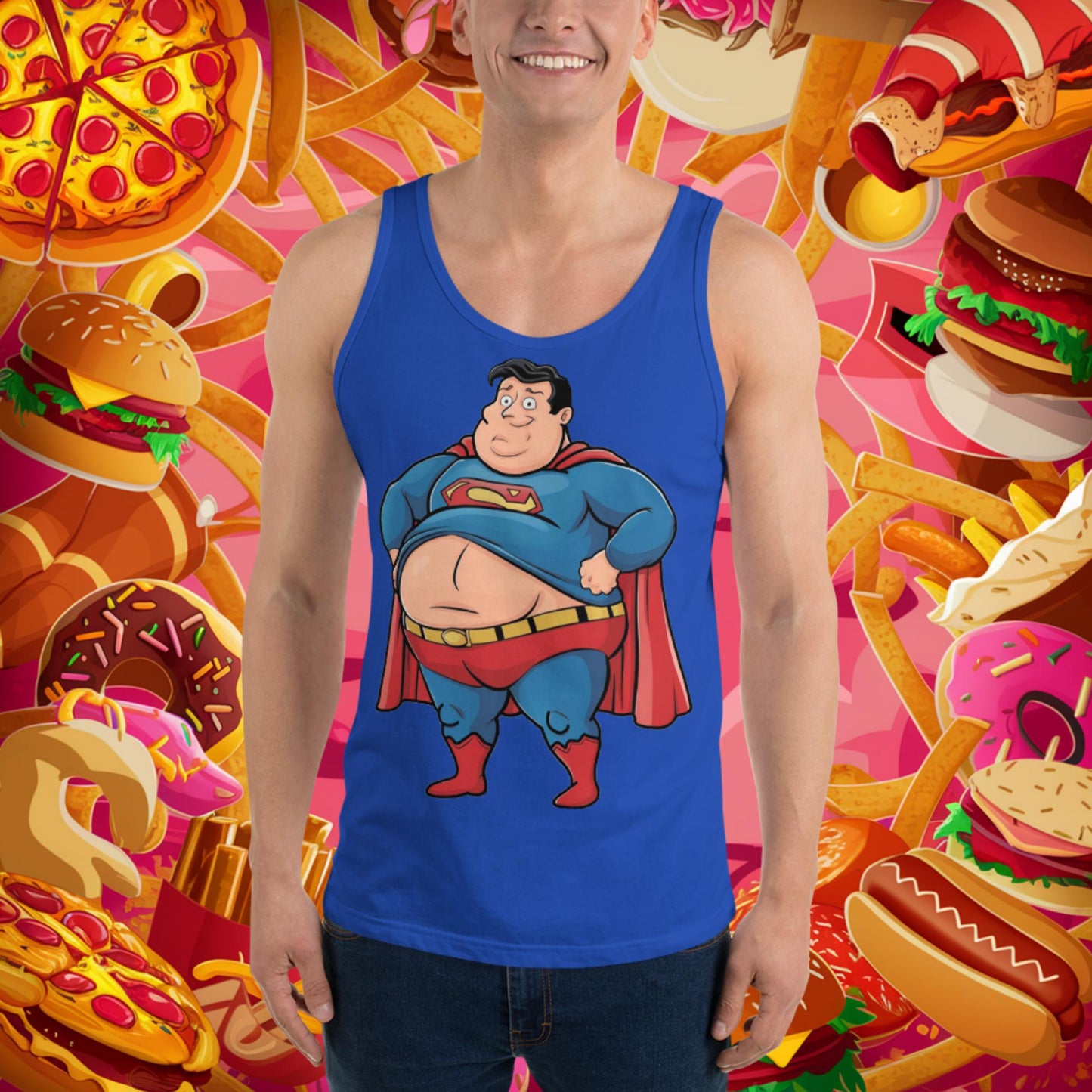 Fat Superhero Funny Inaction Hero Tank Top True Royal Tank Tops Movies Superheroes Superman Next Cult Brand