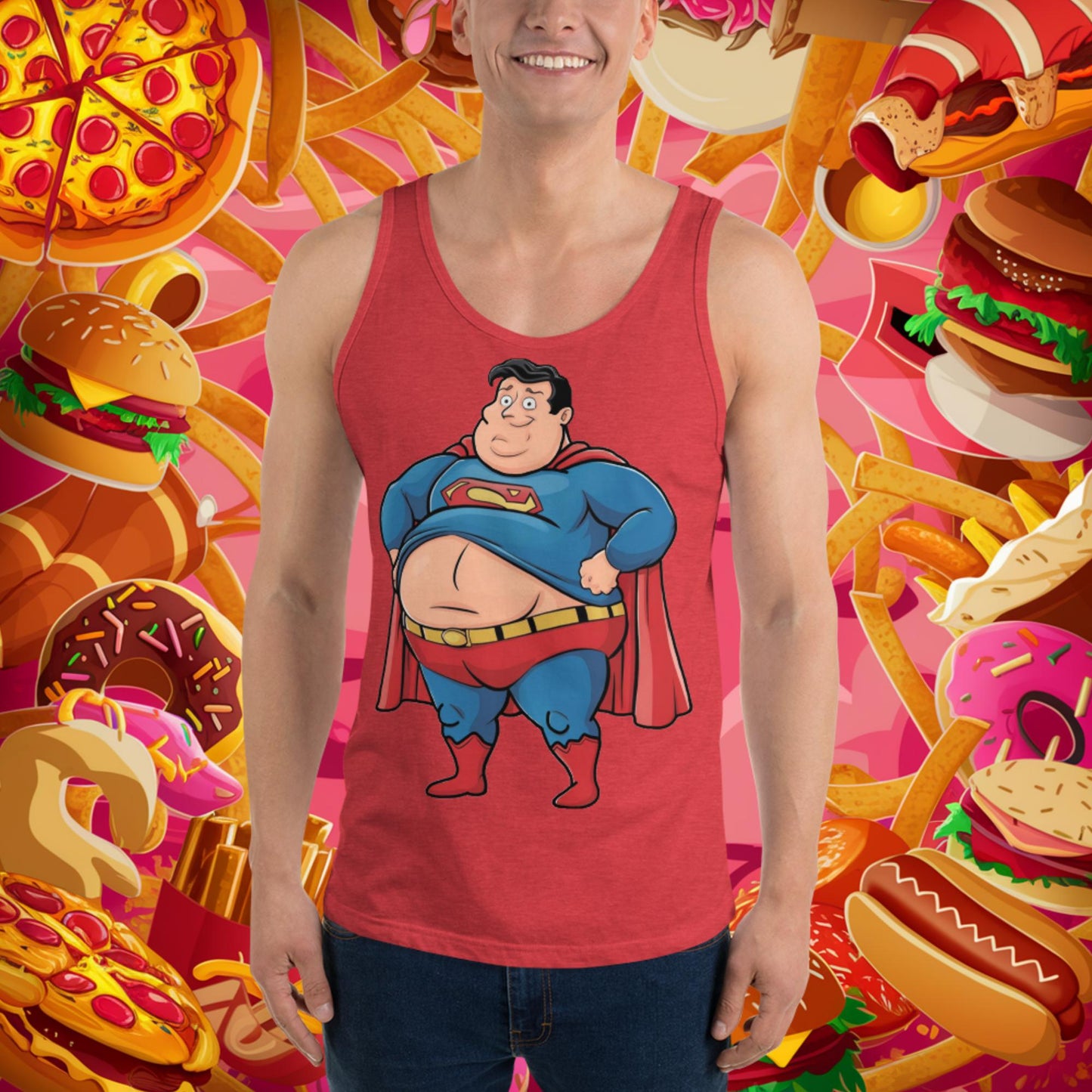Fat Superhero Funny Inaction Hero Tank Top Red Triblend Tank Tops Movies Superheroes Superman Next Cult Brand