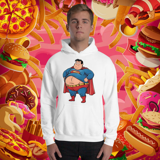 Fat Superhero Funny Inaction Hero Unisex Hoodie White Hoodies Justice League Movies Superheroes Superman Next Cult Brand