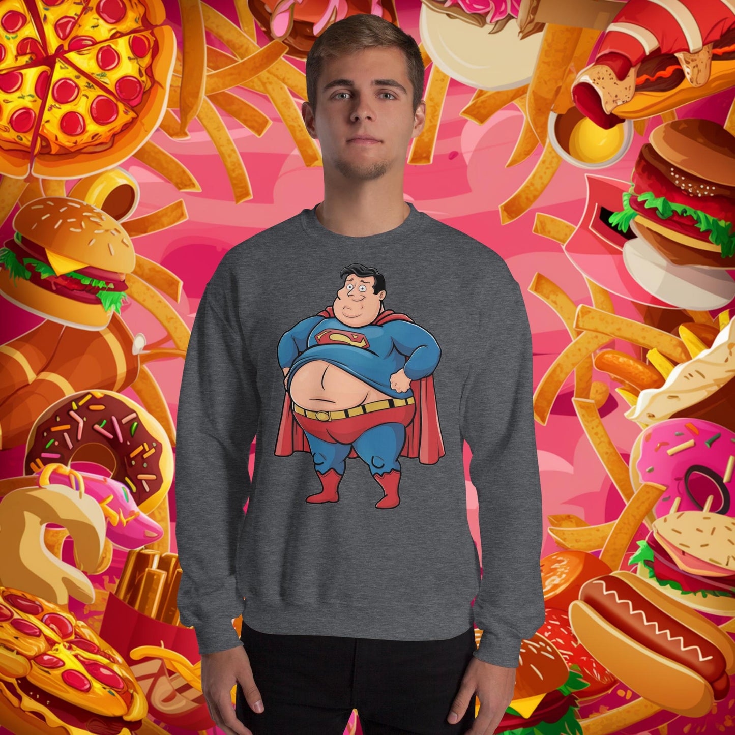 Fat Superhero Funny Inaction Hero Unisex Sweatshirt Dark Heather Sweatshirts Justice League Movies Superheroes Superman Next Cult Brand