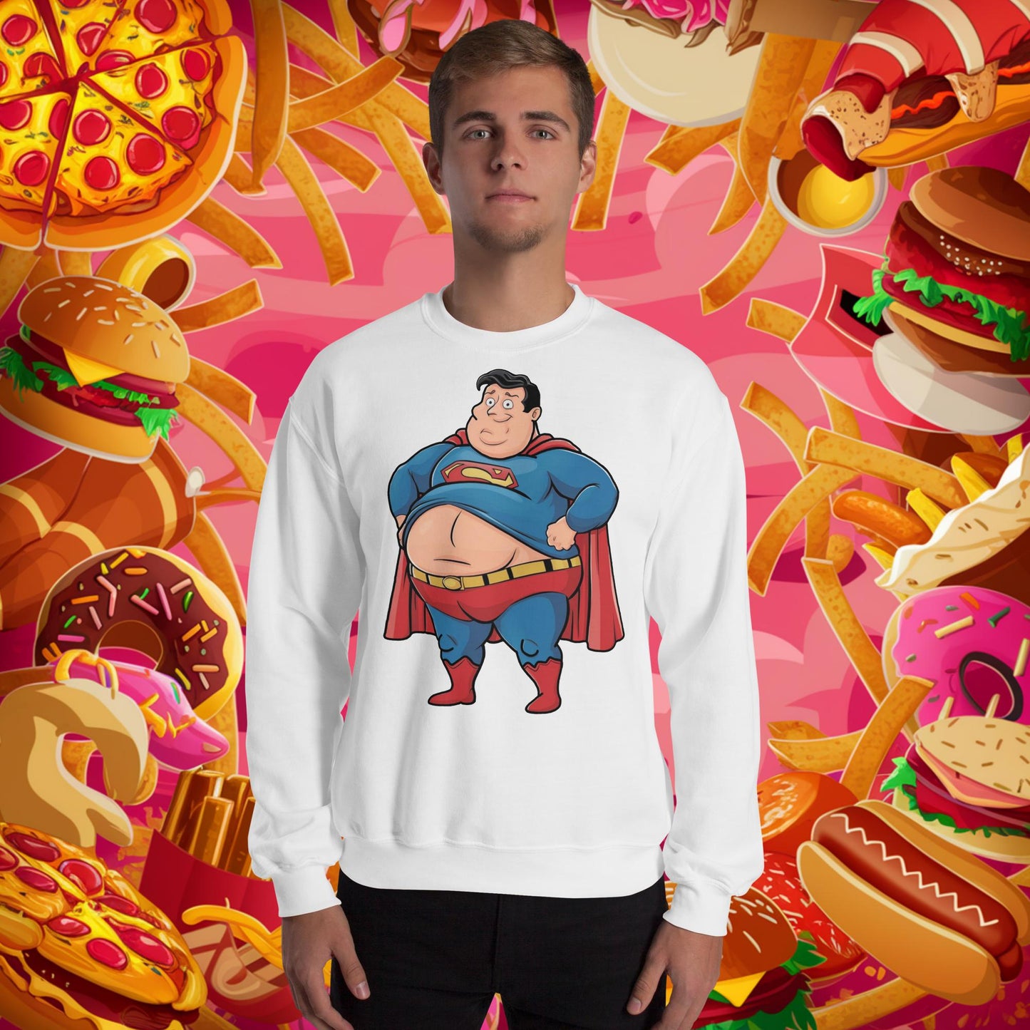Fat Superhero Funny Inaction Hero Unisex Sweatshirt White Sweatshirts Justice League Movies Superheroes Superman Next Cult Brand