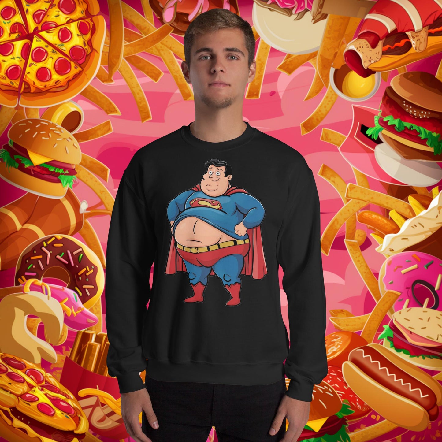 Fat Superhero Funny Inaction Hero Unisex Sweatshirt Black Sweatshirts Justice League Movies Superheroes Superman Next Cult Brand