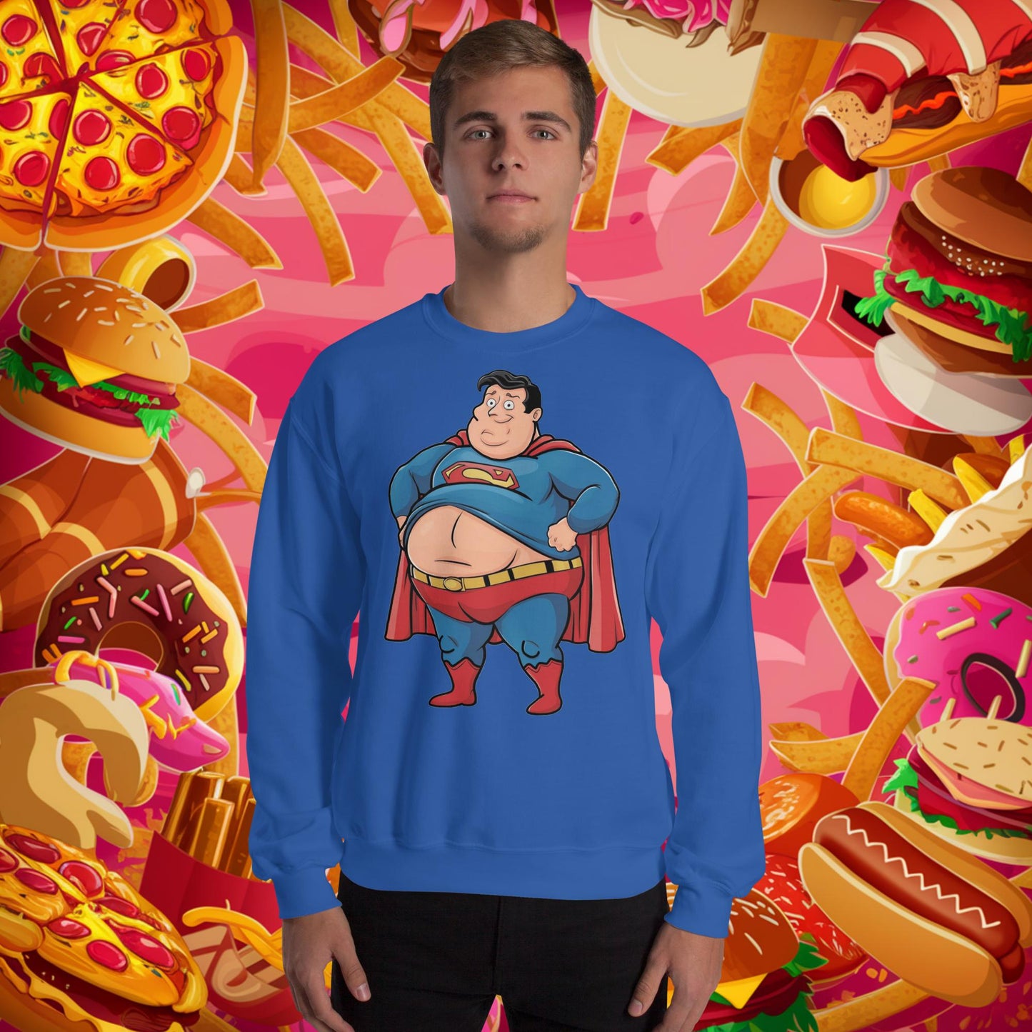 Fat Superhero Funny Inaction Hero Unisex Sweatshirt Royal Sweatshirts Justice League Movies Superheroes Superman Next Cult Brand