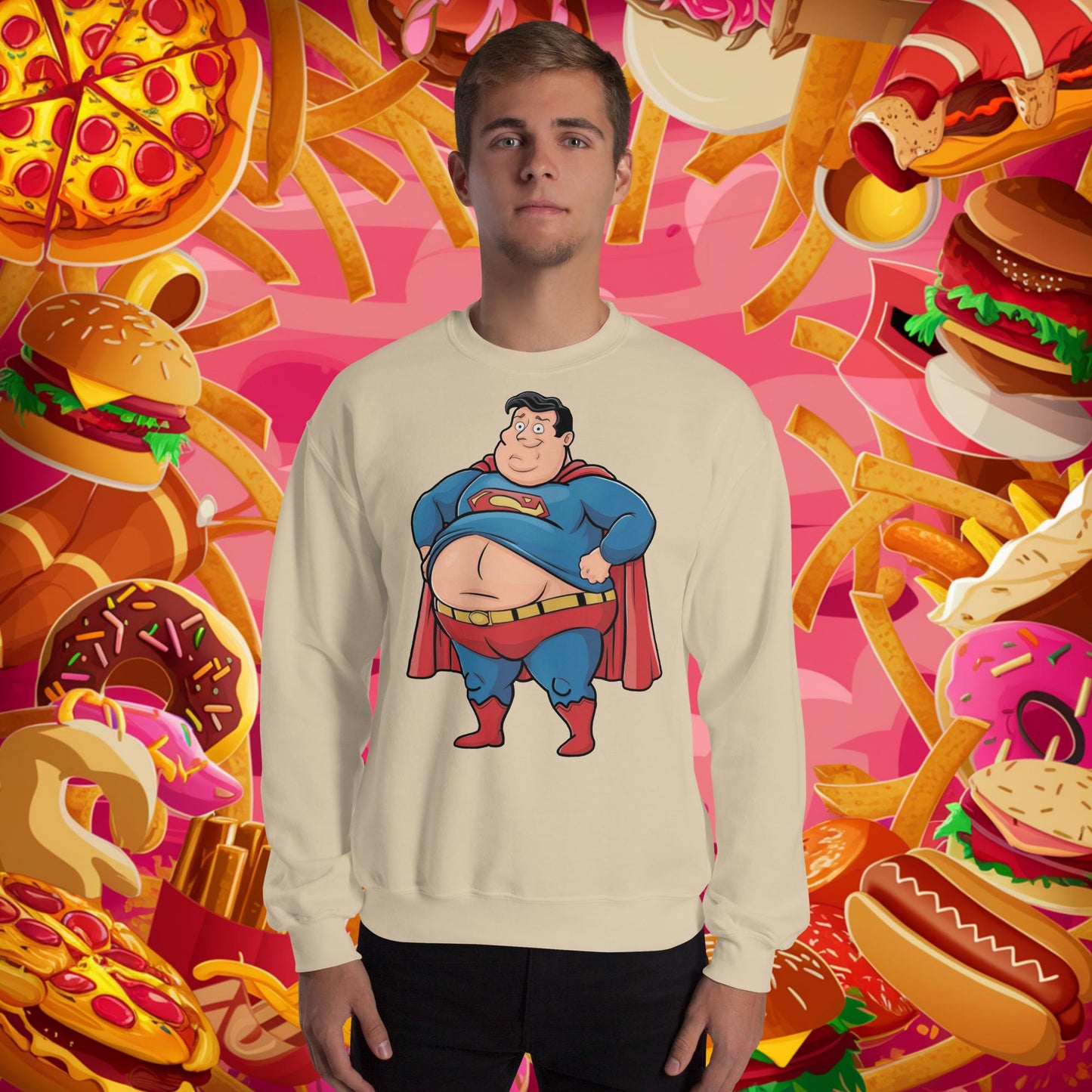 Fat Superhero Funny Inaction Hero Unisex Sweatshirt Sand Sweatshirts Justice League Movies Superheroes Superman Next Cult Brand