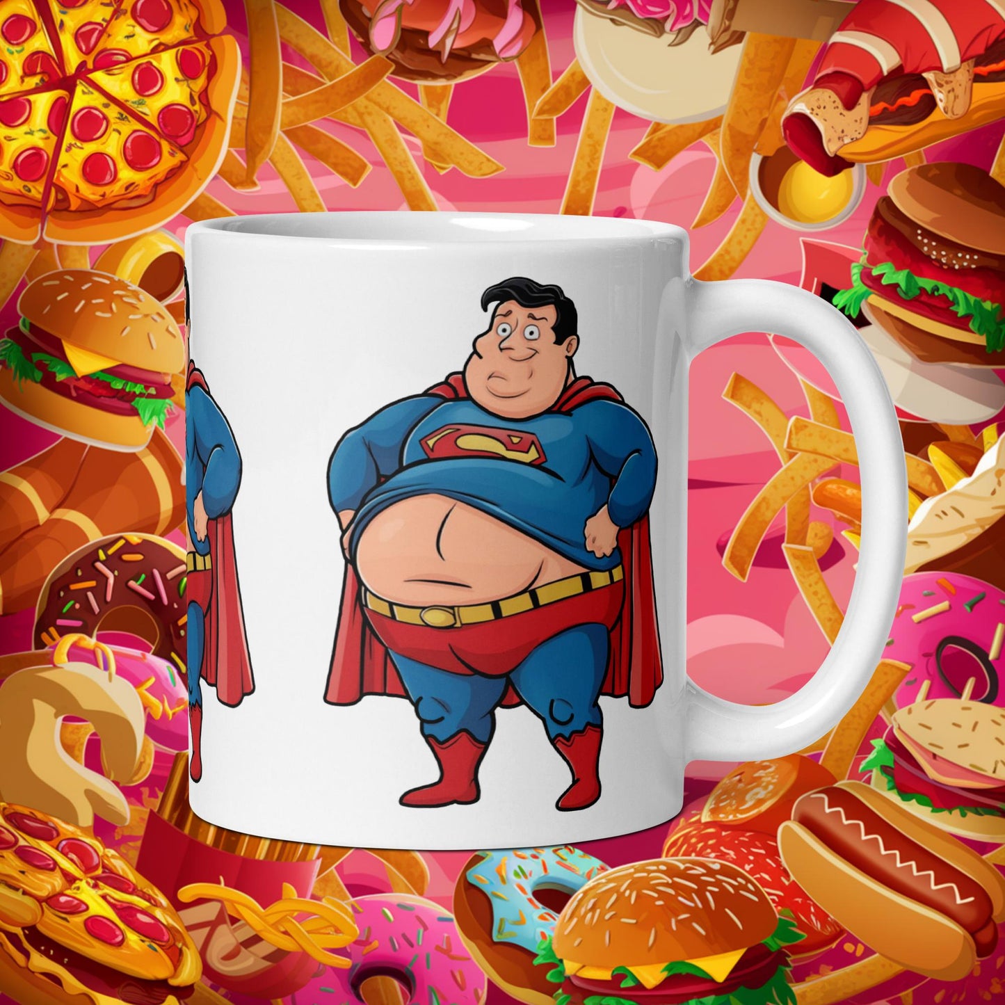 Fat Superhero Funny Inaction Hero White glossy mug Default Title Mugs Movies Superheroes Superman Next Cult Brand