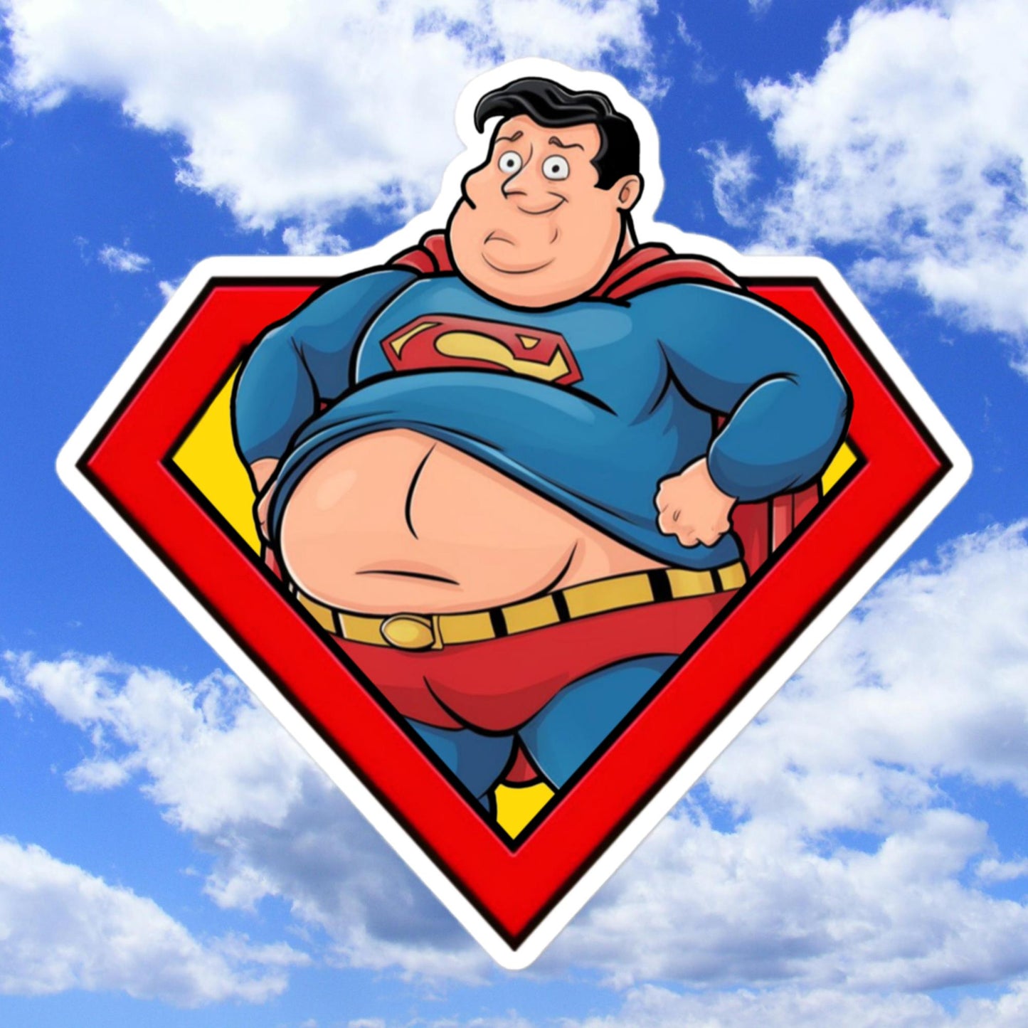 Fat Superman Funny Superhero Bubble-free stickers 5.5″×5.5″ Stickers Movies Superheroes Superman Next Cult Brand