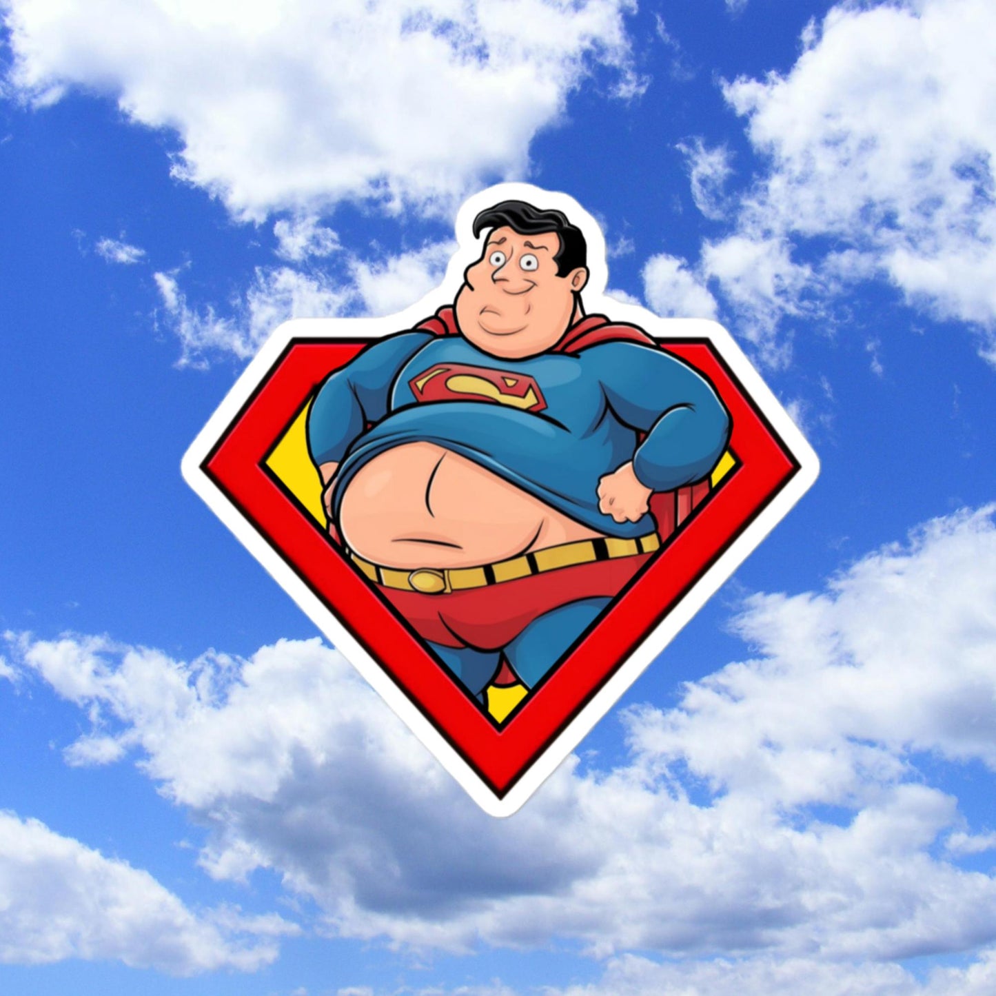 Fat Superman Funny Superhero Bubble-free stickers 4″×4″ Stickers Movies Superheroes Superman Next Cult Brand