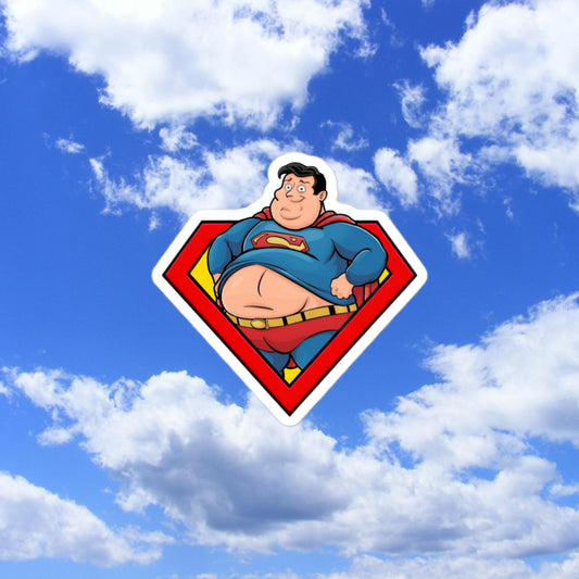 Fat Superman Funny Superhero Bubble-free stickers 3″×3″ Stickers Justice League Movies Superheroes Superman Next Cult Brand