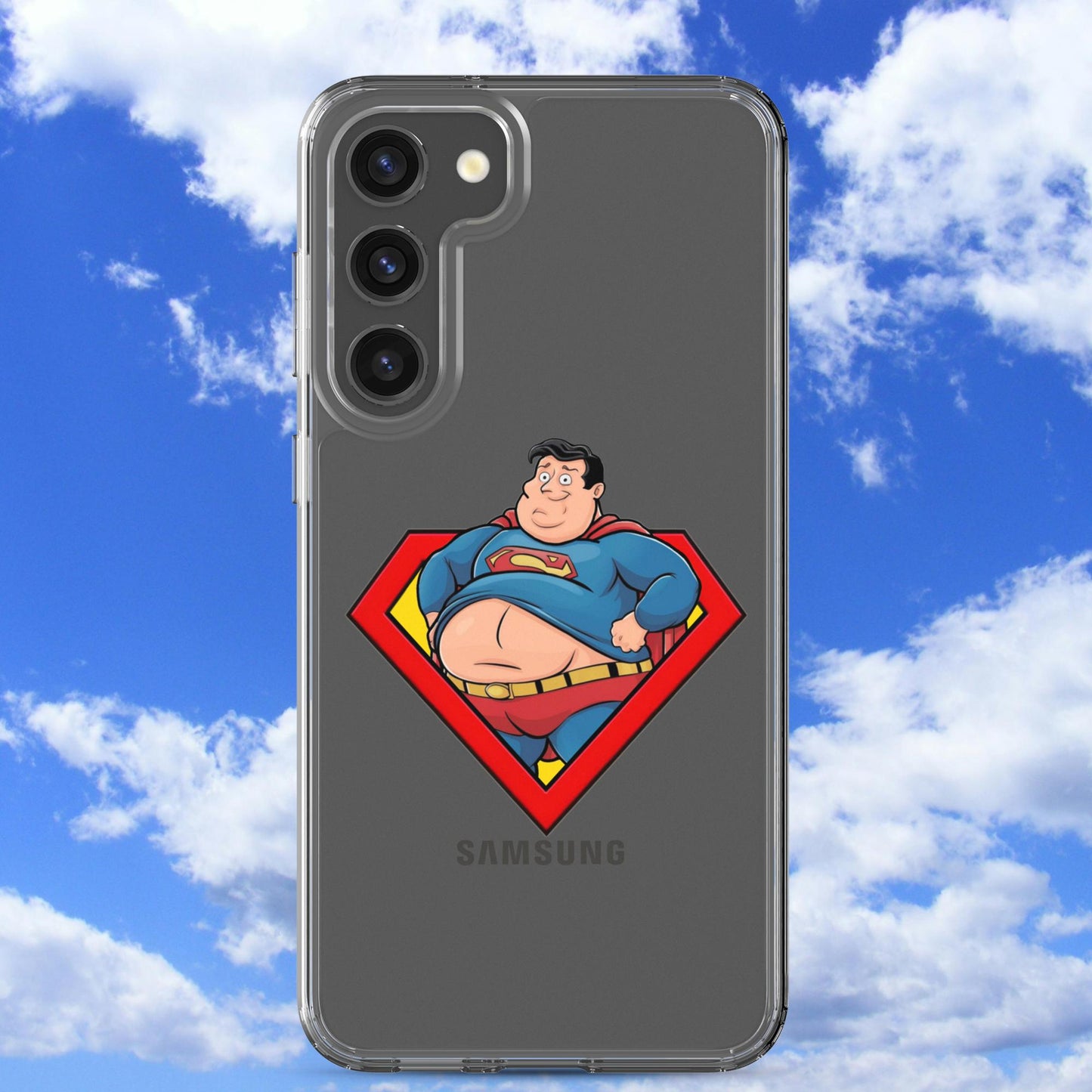 Fat Superman Funny Superhero Clear Case for Samsung Samsung Galaxy S23 Plus Mobile Phone Cases Movies Superheroes Superman Next Cult Brand