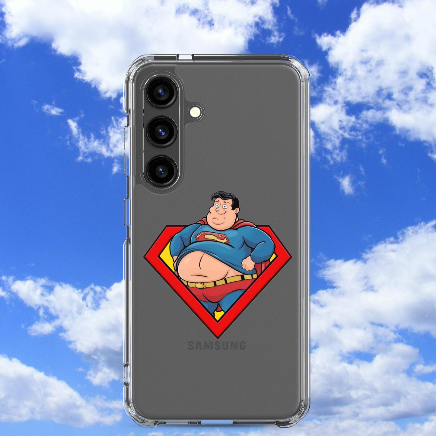 Fat Superman Funny Superhero Clear Case for Samsung Samsung Galaxy S24 Mobile Phone Cases Movies Superheroes Superman Next Cult Brand