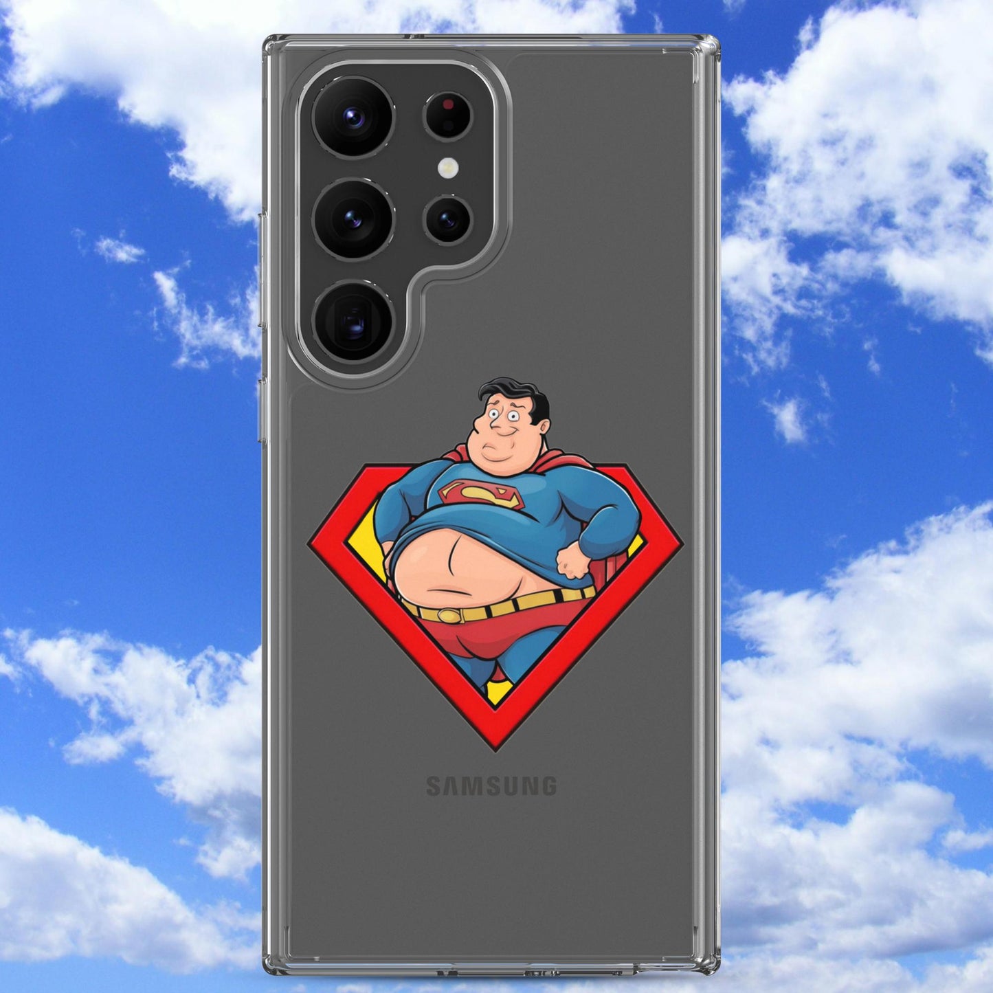 Fat Superman Funny Superhero Clear Case for Samsung Samsung Galaxy S23 Ultra Mobile Phone Cases Movies Superheroes Superman Next Cult Brand