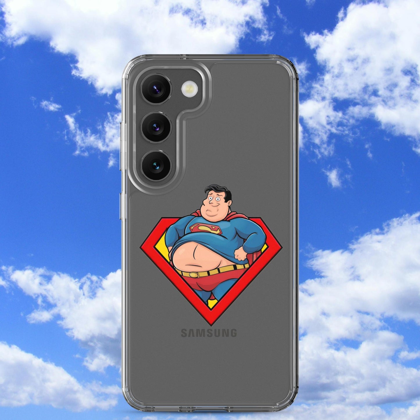 Fat Superman Funny Superhero Clear Case for Samsung Samsung Galaxy S23 Mobile Phone Cases Movies Superheroes Superman Next Cult Brand