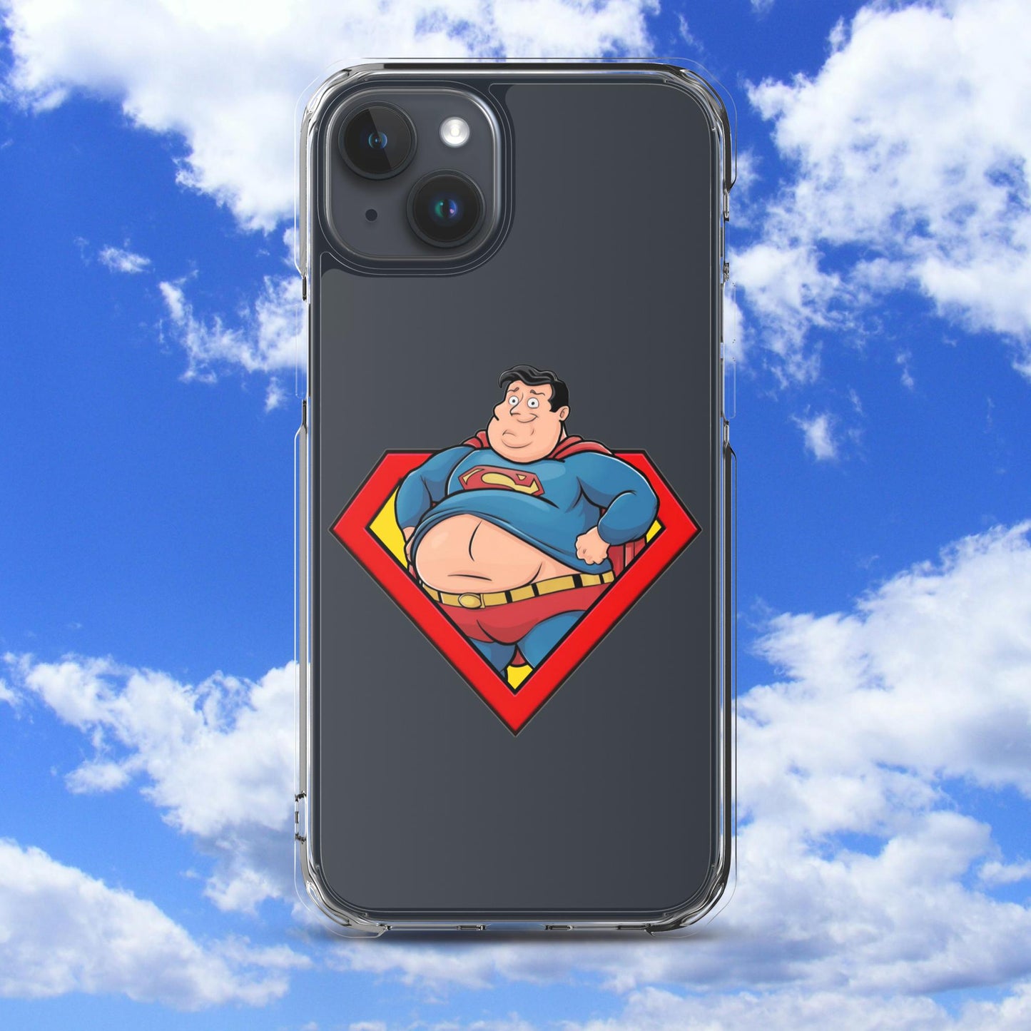 Fat Superman Funny Superhero Clear Case for iPhone iPhone 15 Plus Mobile Phone Cases Movies Superheroes Superman Next Cult Brand