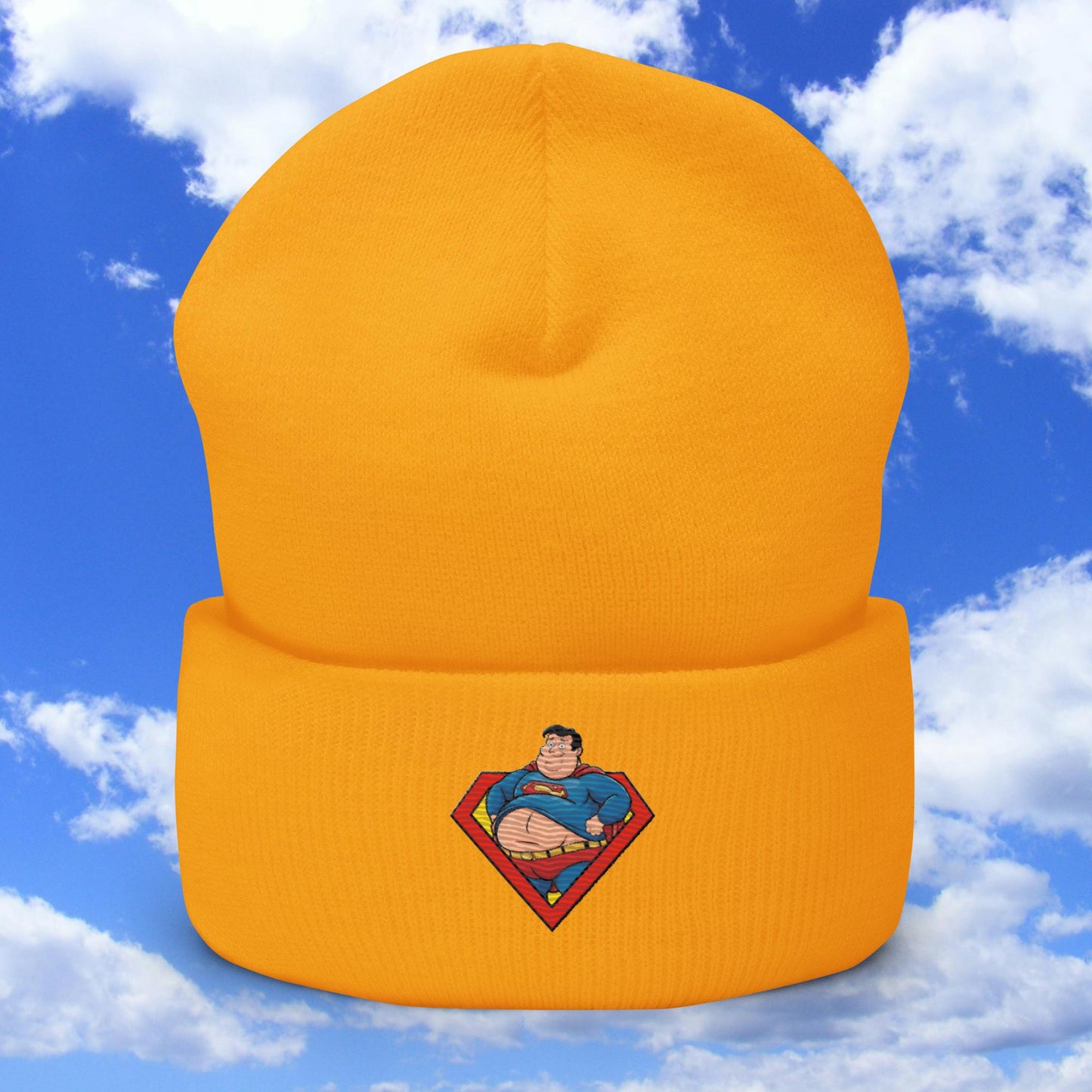 Fat Superman Funny Superhero Cuffed Beanie Gold Hats Movies Superheroes Superman Next Cult Brand