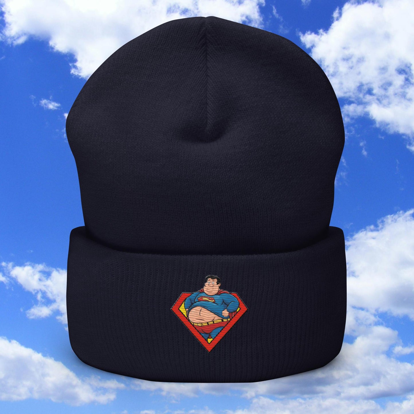 Fat Superman Funny Superhero Cuffed Beanie Navy Hats Movies Superheroes Superman Next Cult Brand