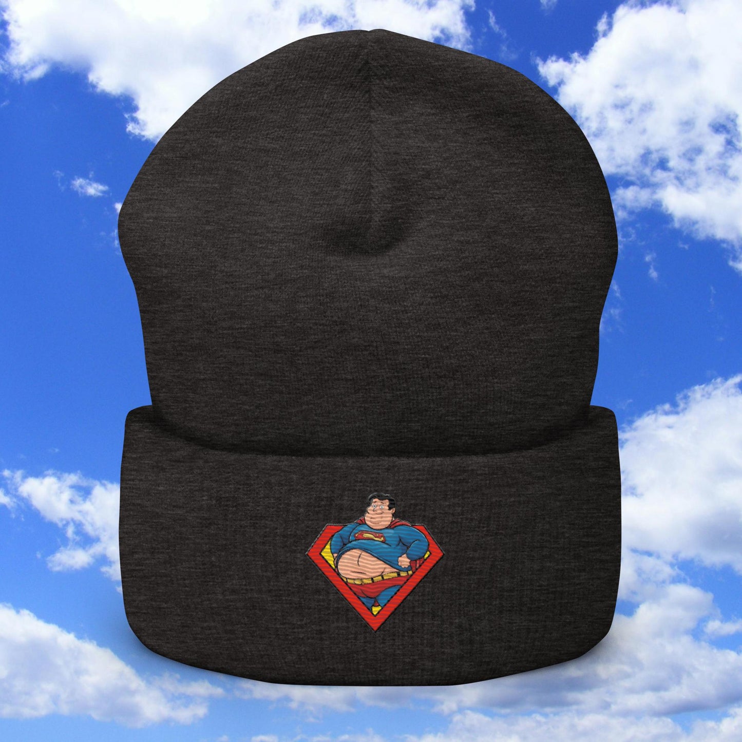 Fat Superman Funny Superhero Cuffed Beanie Dark Grey Hats Movies Superheroes Superman Next Cult Brand
