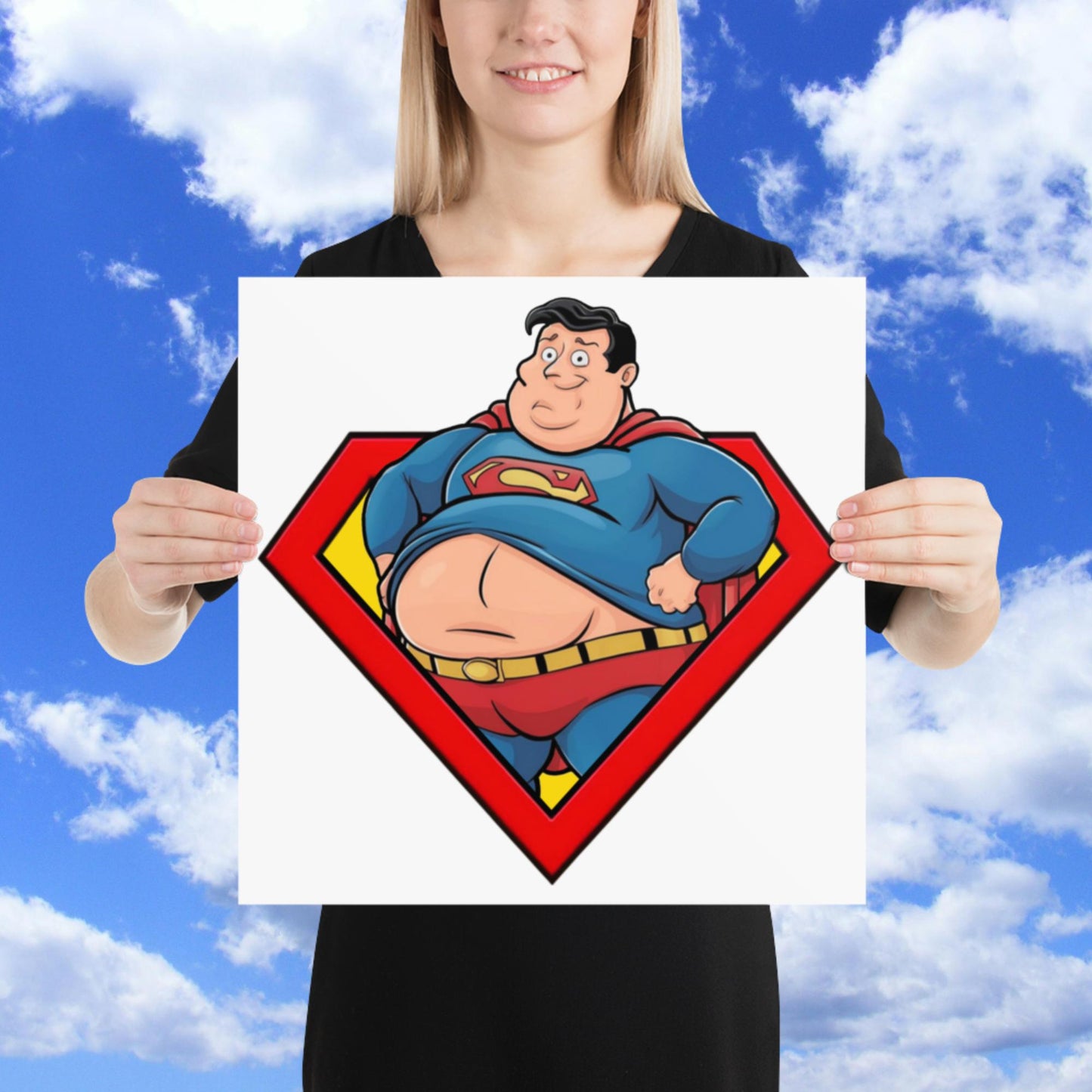 Fat Superman Funny Superhero Poster 16″×16″ Posters Movies Superheroes Superman Next Cult Brand