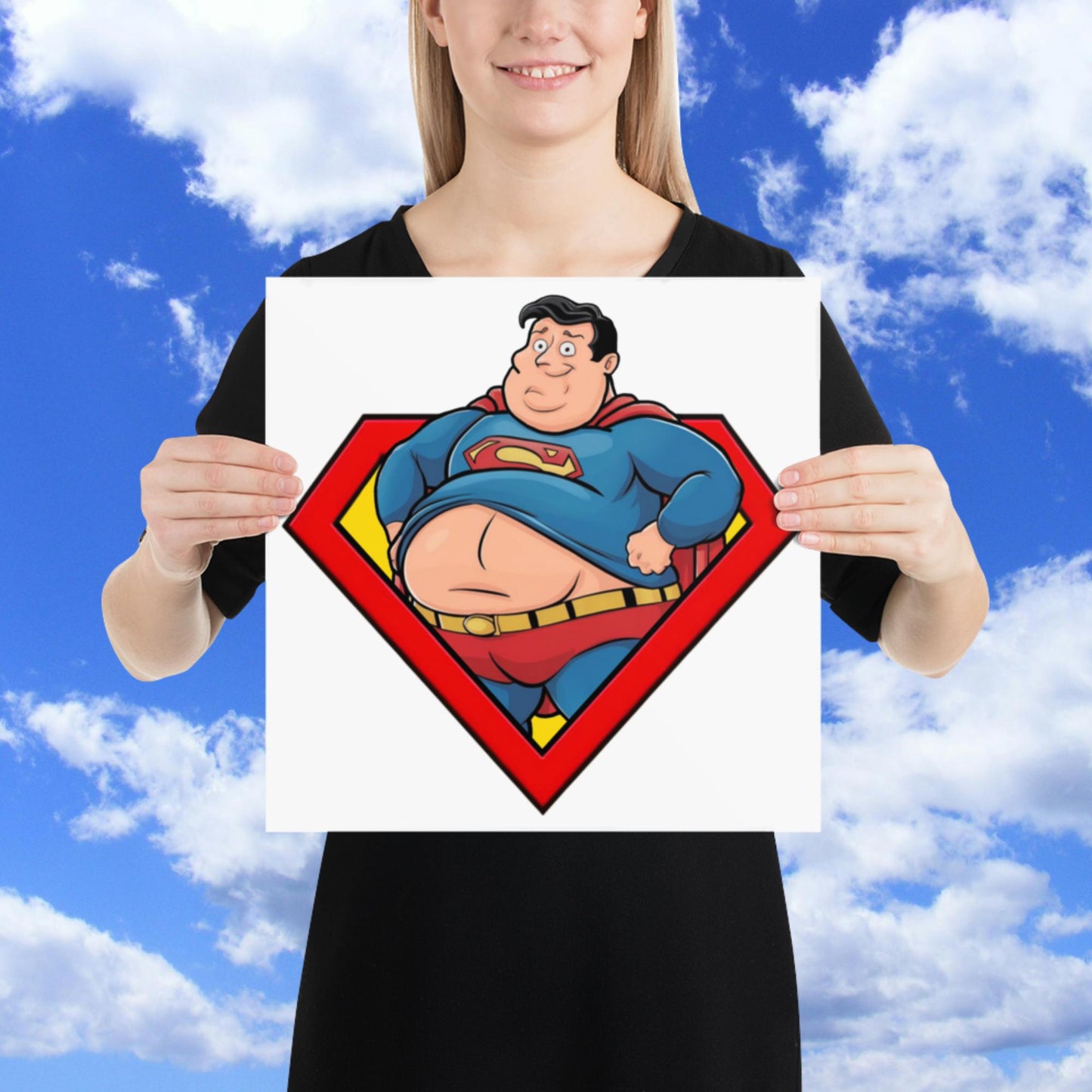 Fat Superman Funny Superhero Poster 14″×14″ Posters Movies Superheroes Superman Next Cult Brand