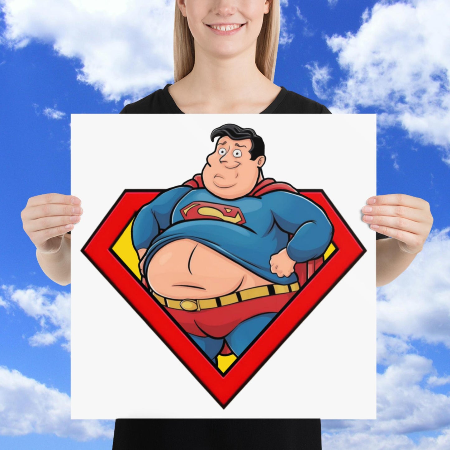Fat Superman Funny Superhero Poster 18″×18″ Posters Movies Superheroes Superman Next Cult Brand