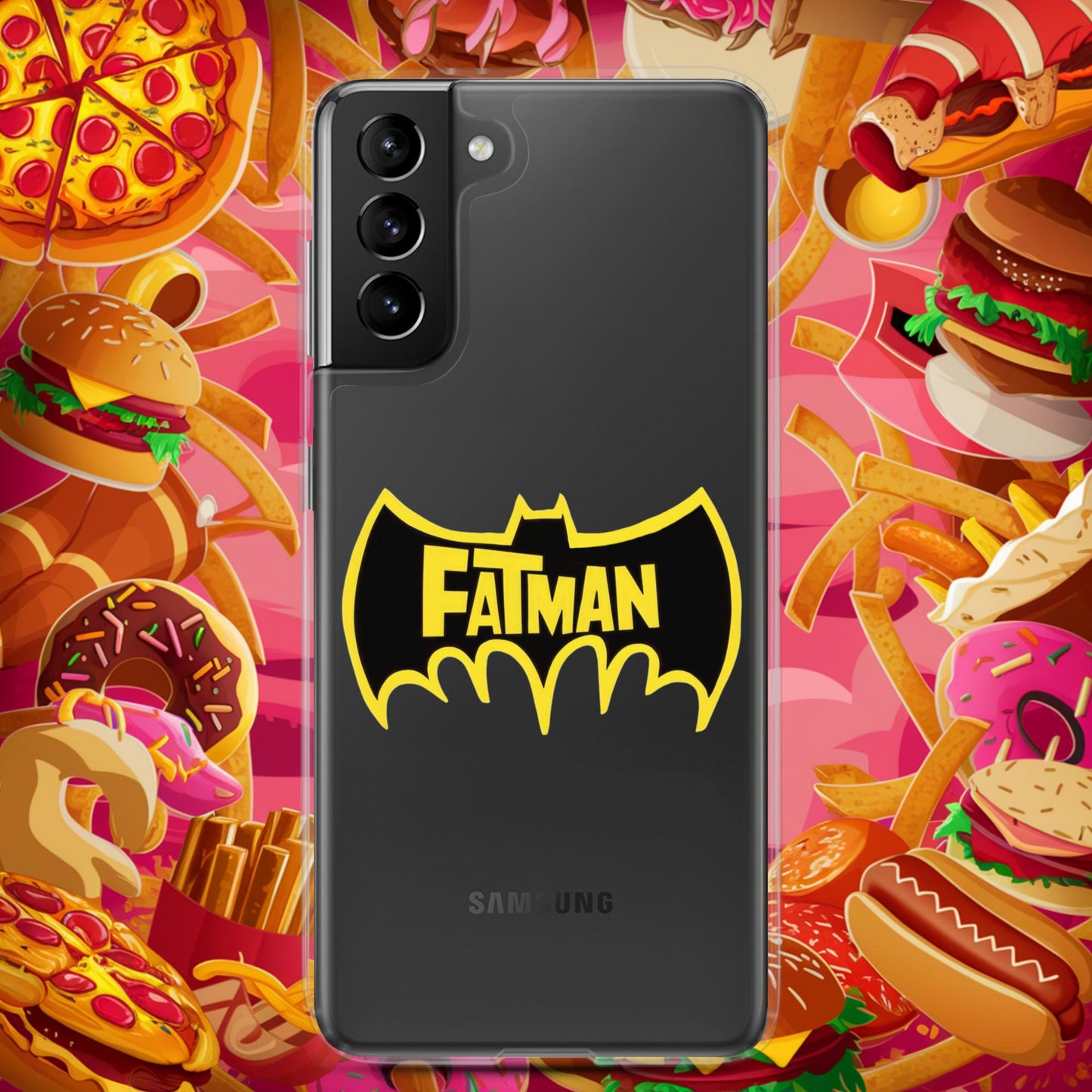 FatMan Funny Fat Superhero Clear Case for Samsung Samsung Galaxy S21 Plus Mobile Phone Cases Batman Movies Superheroes Next Cult Brand