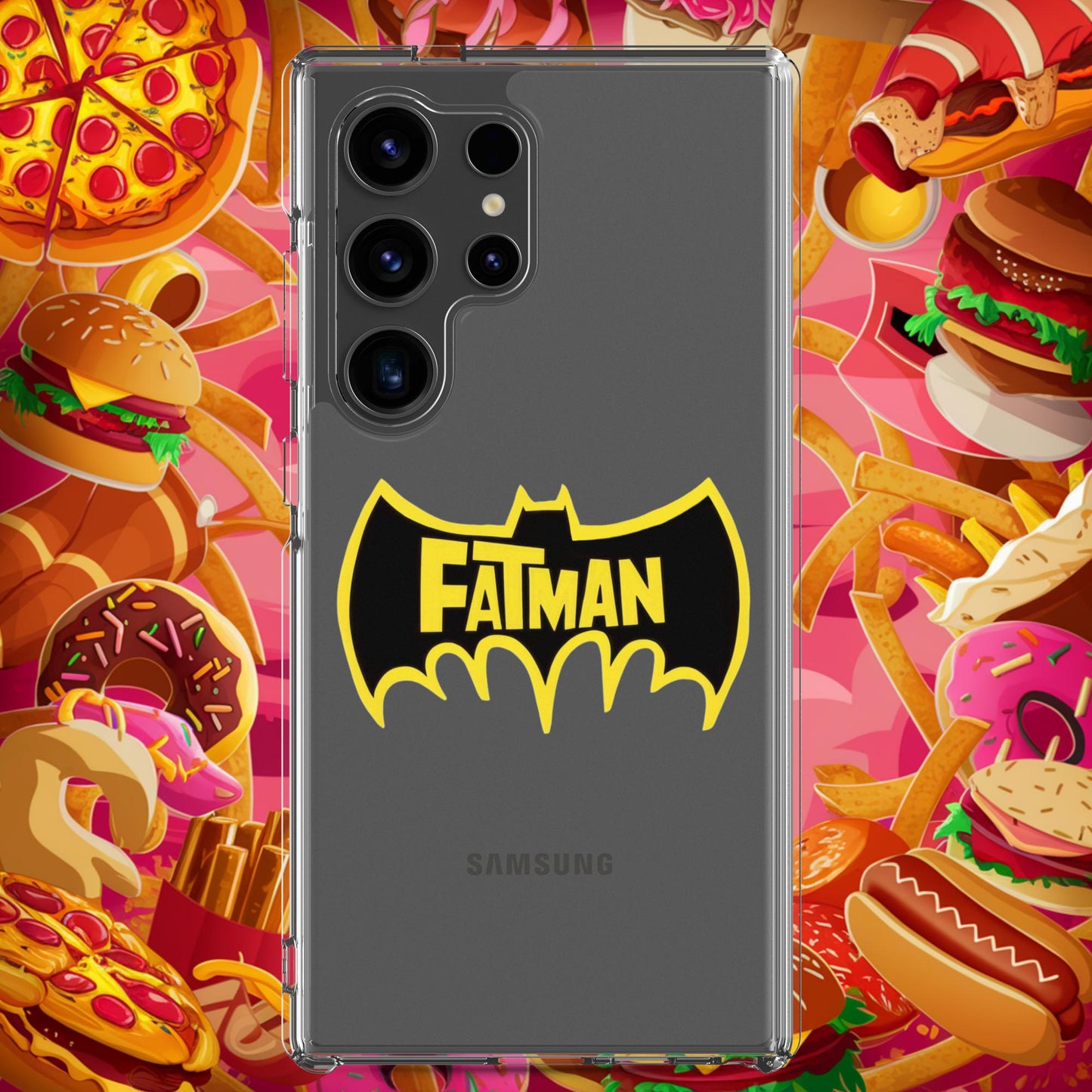 FatMan Funny Fat Superhero Clear Case for Samsung Samsung Galaxy S24 Ultra Mobile Phone Cases Batman Movies Superheroes Next Cult Brand